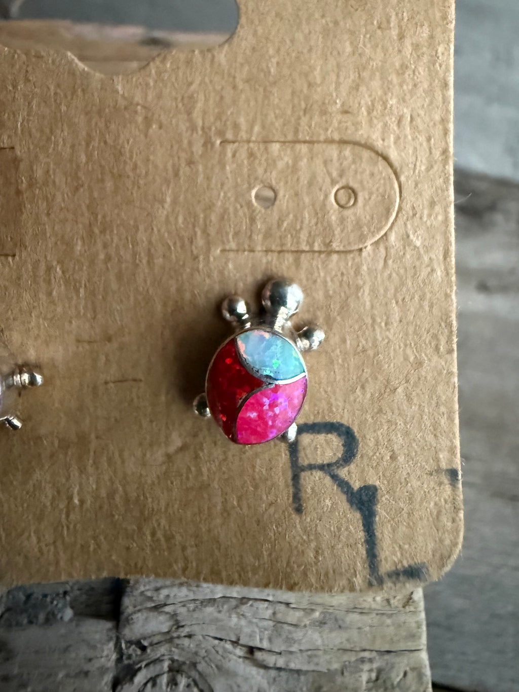 Authentic Native American Handmade Sterling Silver and Opal Zuni Inlay Turtle Stud Earrings