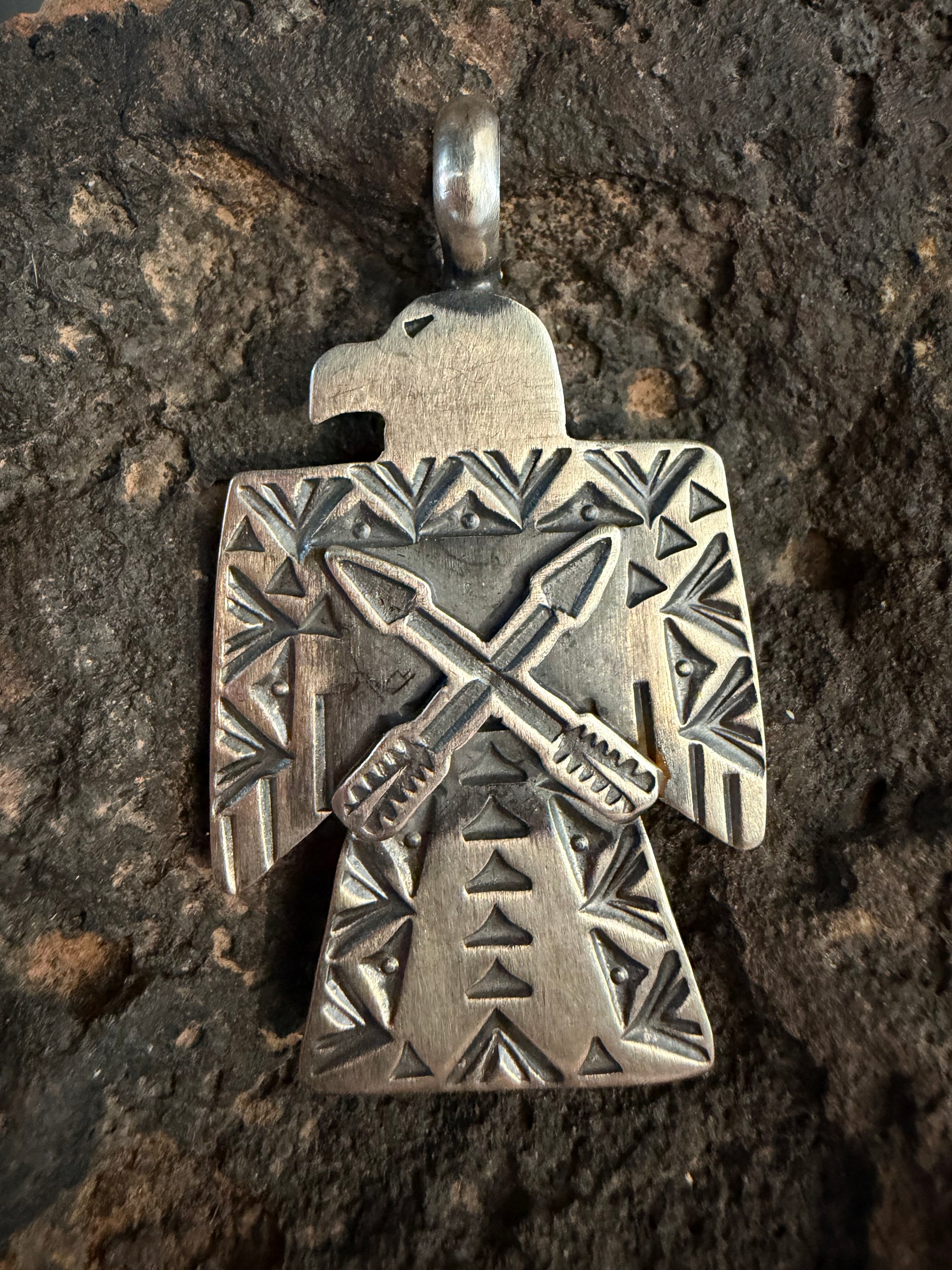 Native American Handmade Sterling Silver Thunderbird Pendant