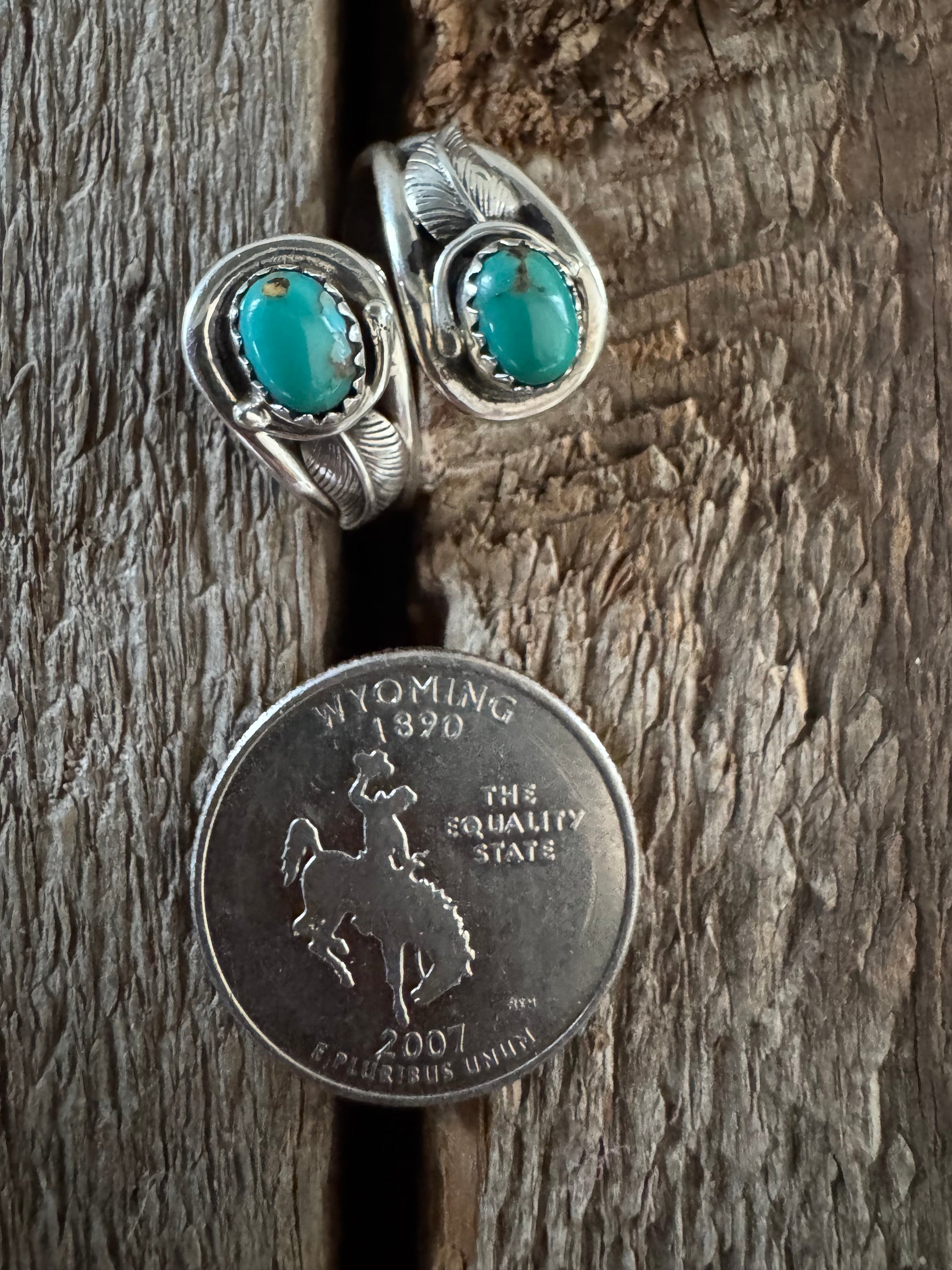 Authentic Native American Handmade Sterling Silver and Turquoise Adjustable Ring