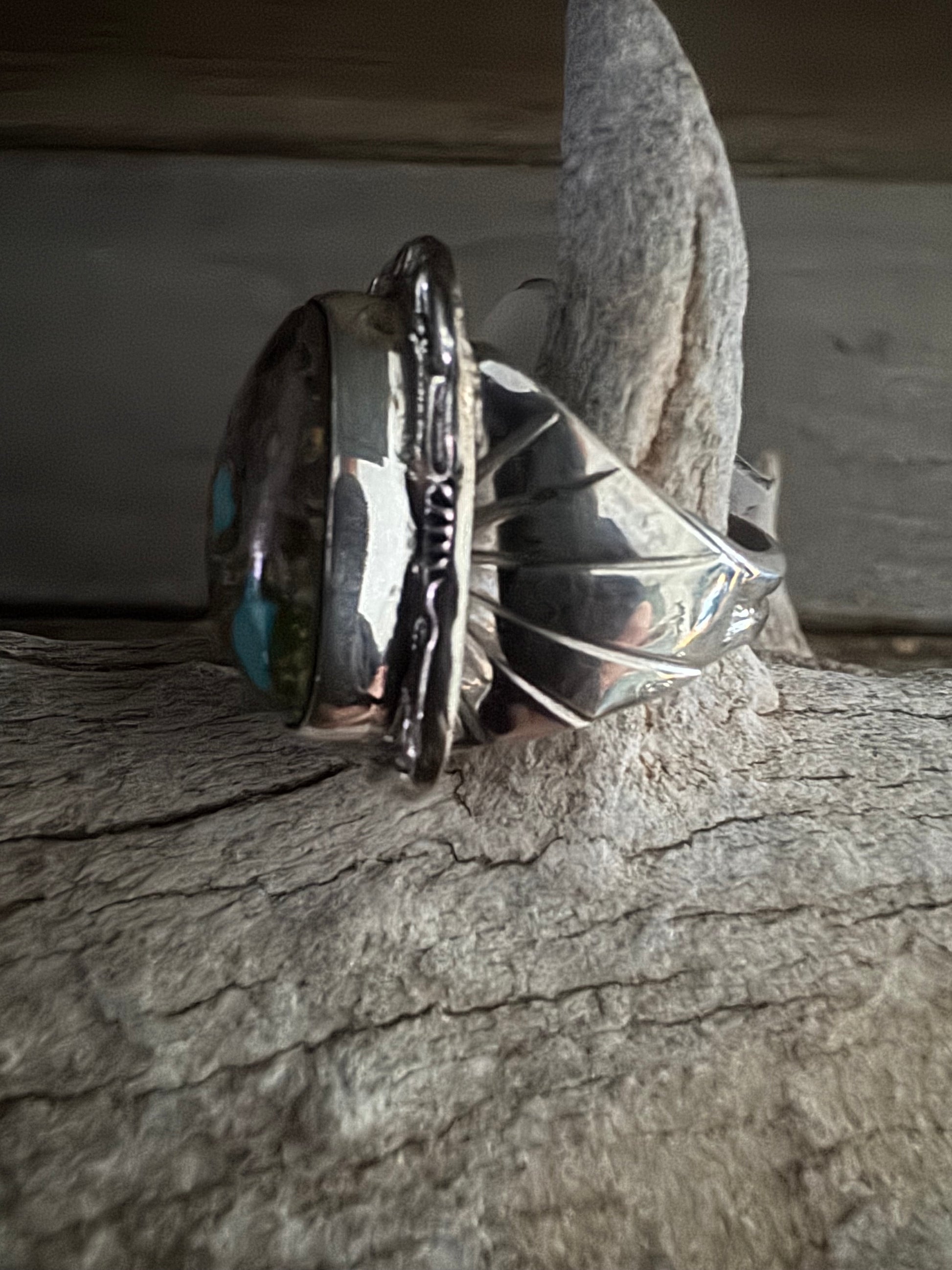 Handmade Sterling Silver Thunderbird, Turquoise Ring Size 13.5