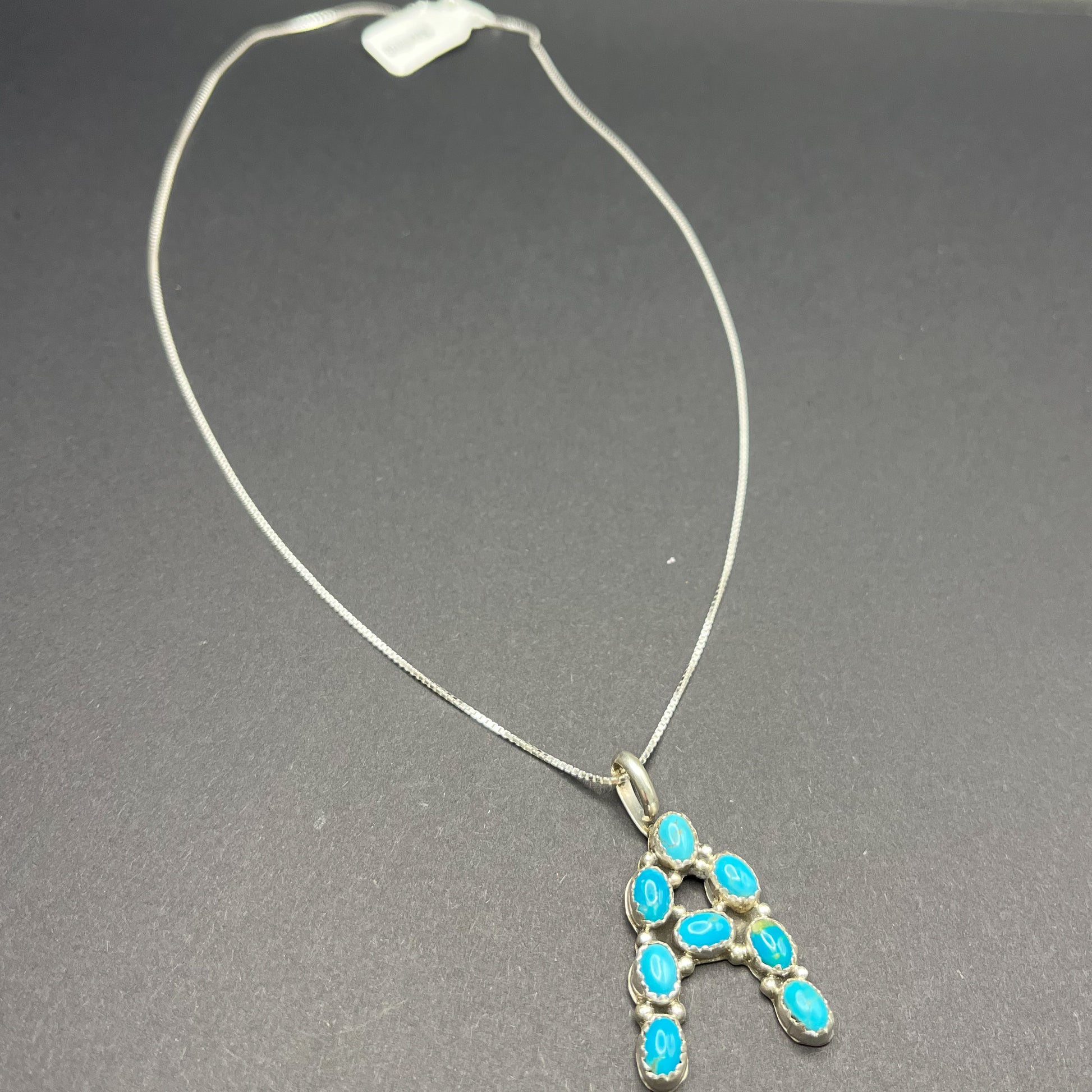 Authentic Native American Handmade Sterling Silver and Turquoise “A” Necklace