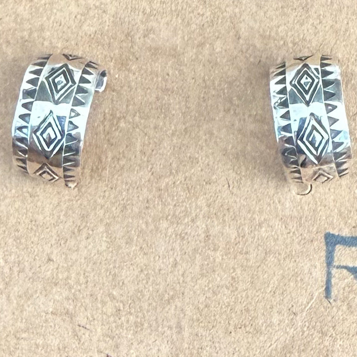 Sterling Silver Hand Stamped Small Hoop Earrings
