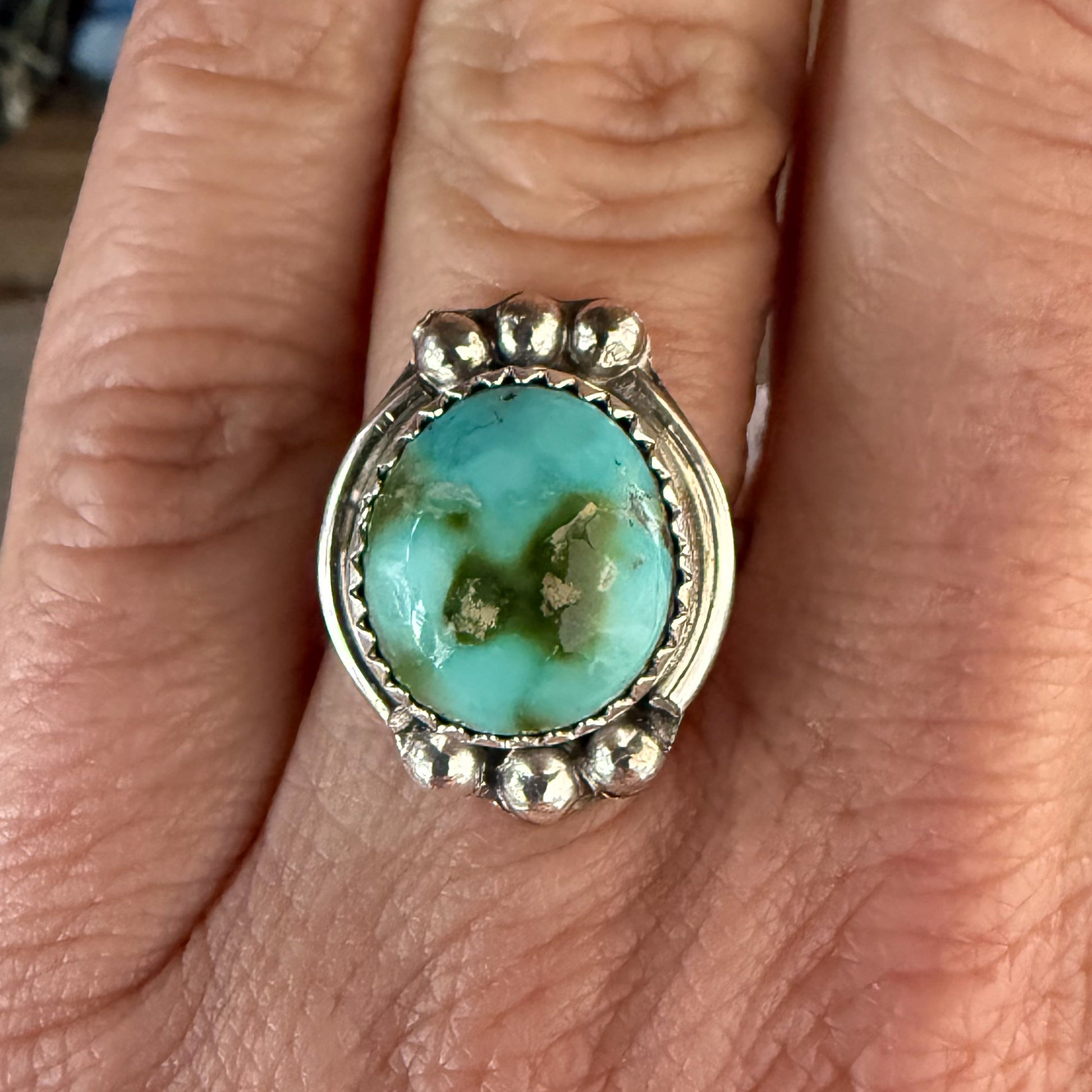 Authentic Native American Handmade Sterling Silver and Sierra Bella Turquoise Ring size 6 1/4.