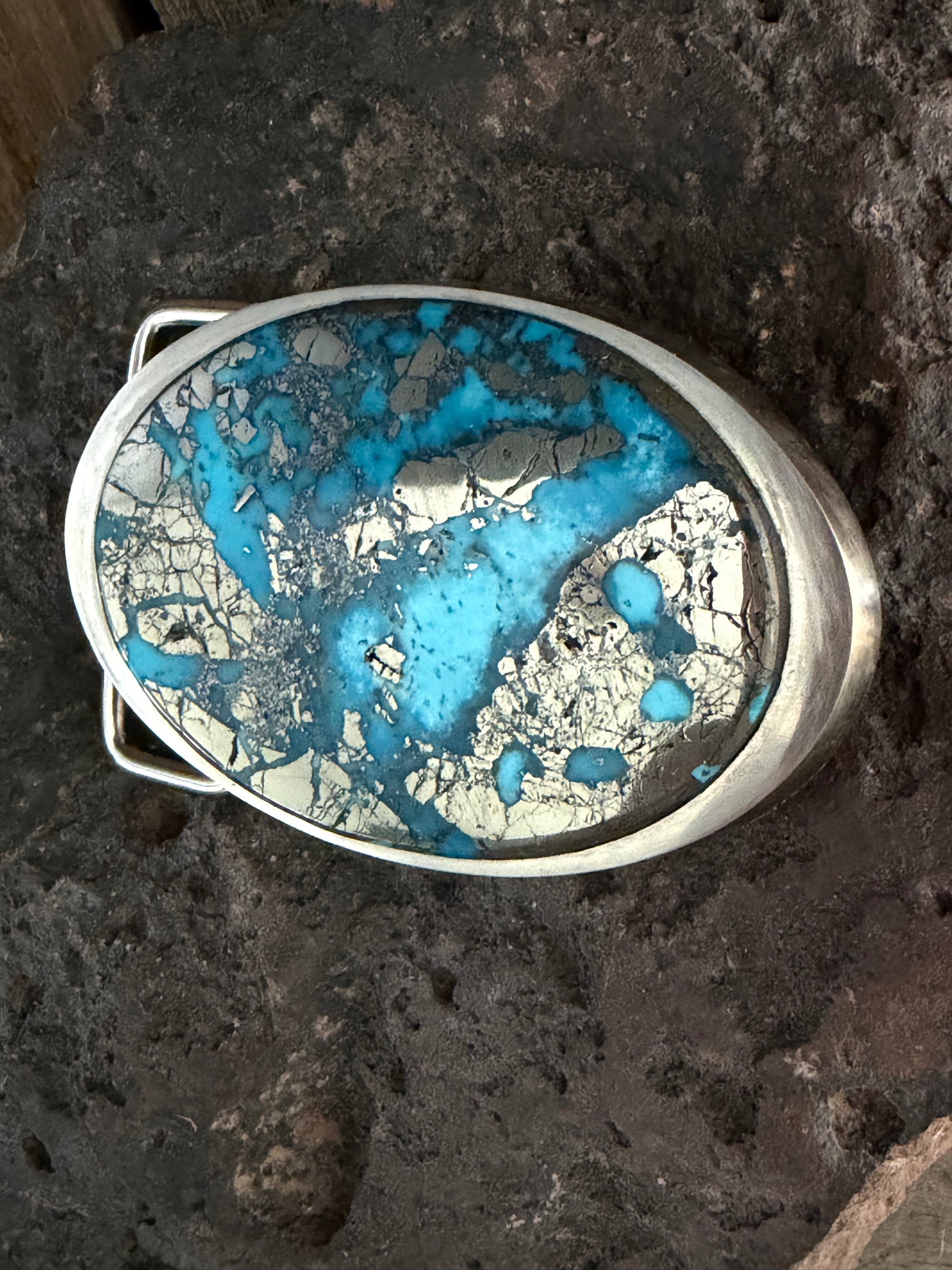 High Grade Persian Turquoise Handmade Belt Buckle (Medium)