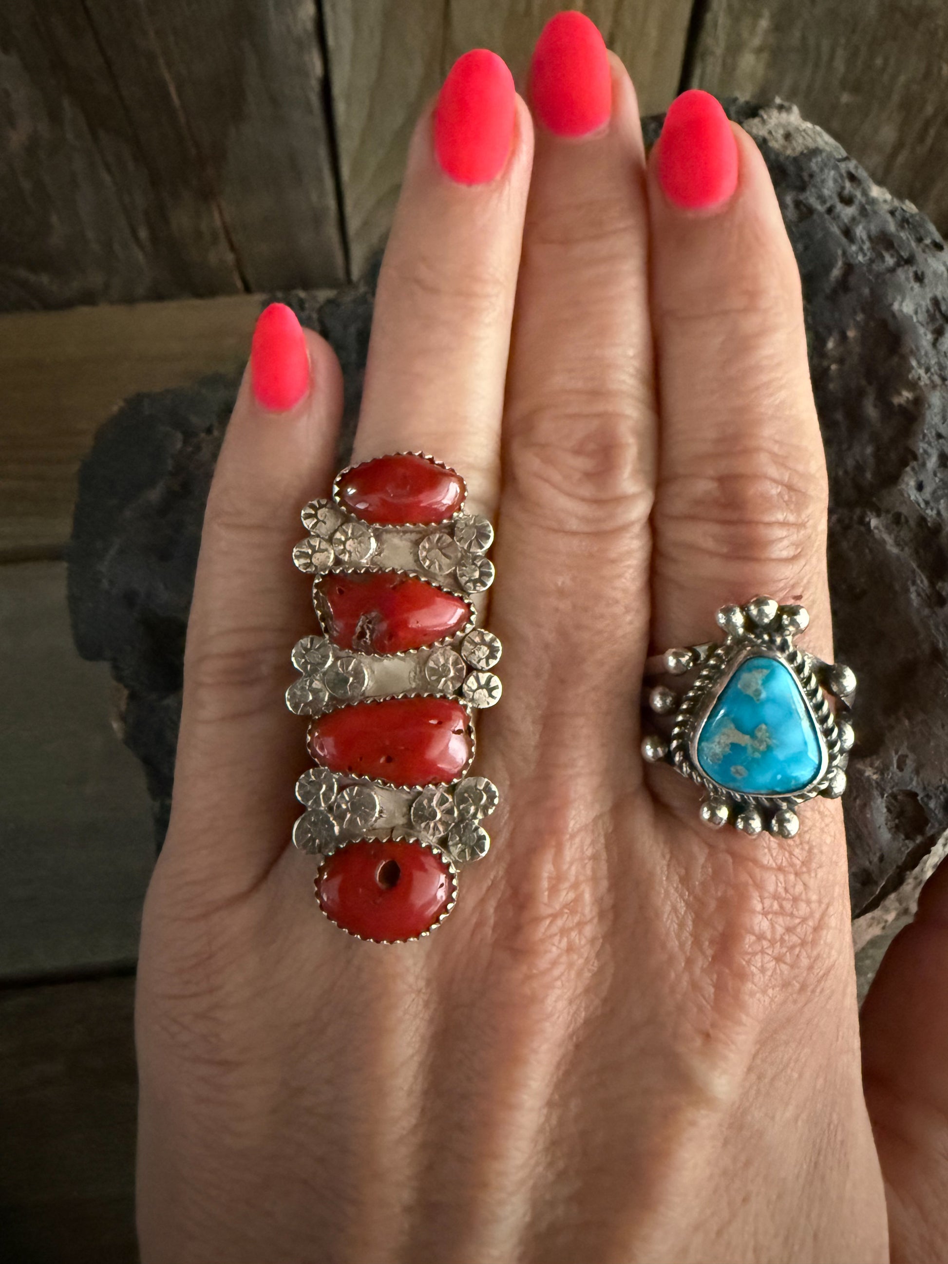 Authentic Native American Handmade Sterling Silver and Turquoise Ring size 10 1/4.