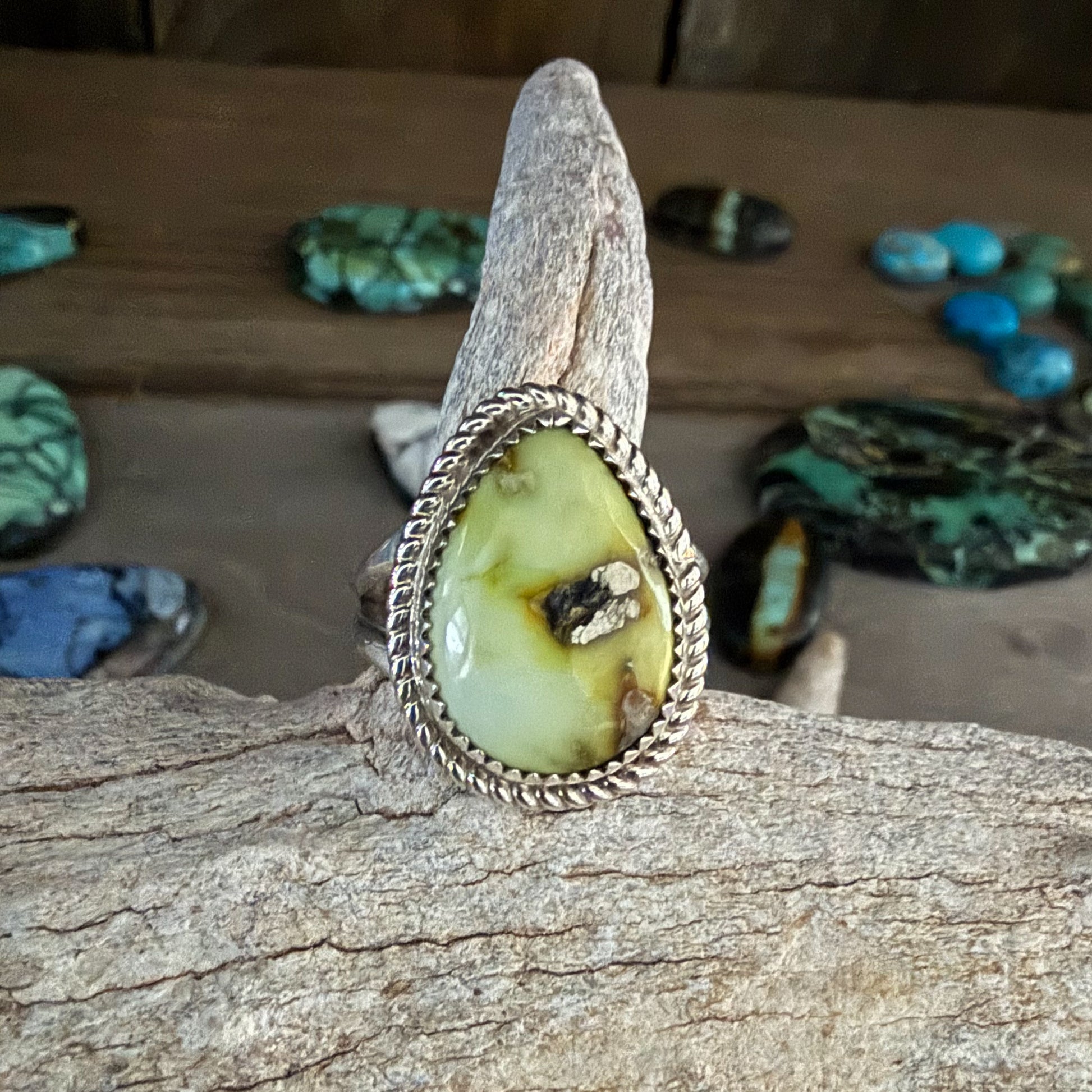 Authentic Native American Handmade Sterling Silver and Palomino size 7 1/2.