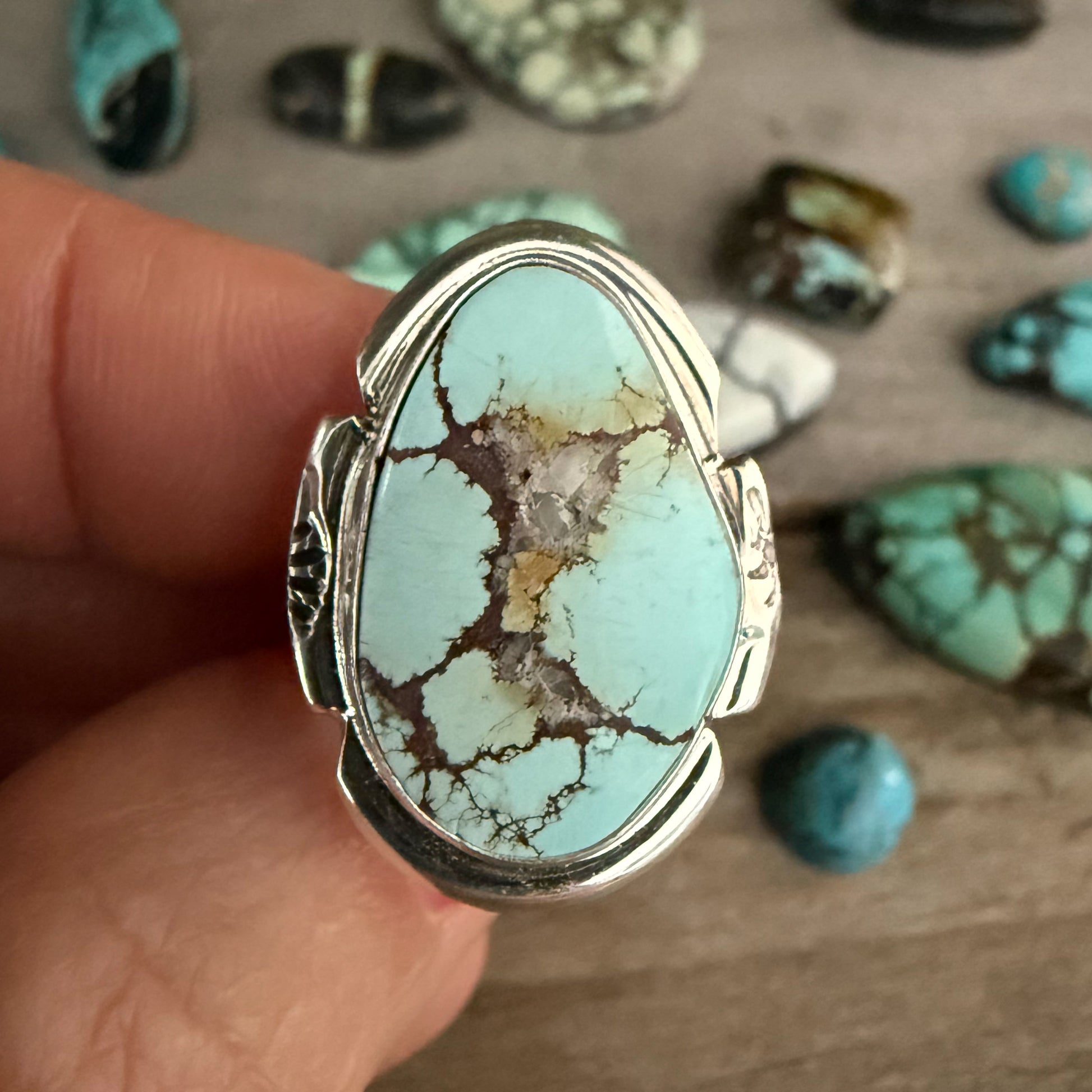 Authentic Native American Handmade Sterling Silver and Turquoise Ring size 5 1/2.