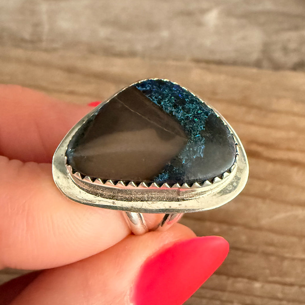 Authentic Native American Handmade Sterling Silver and Australian Opal Ring size 6.