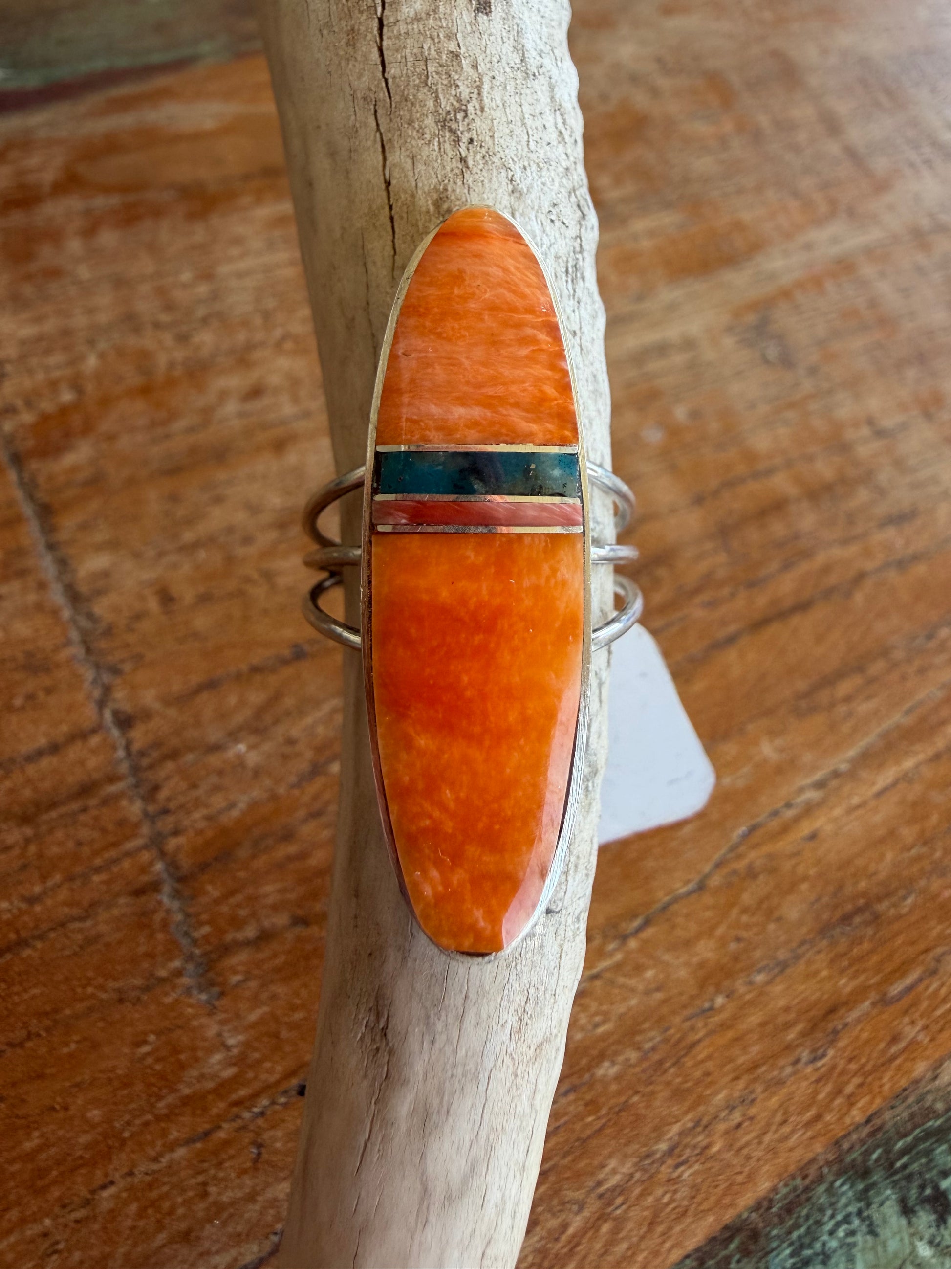 Native American Handmade Spiny Oyster-Turquoise Surfboard Ring Size 7.5