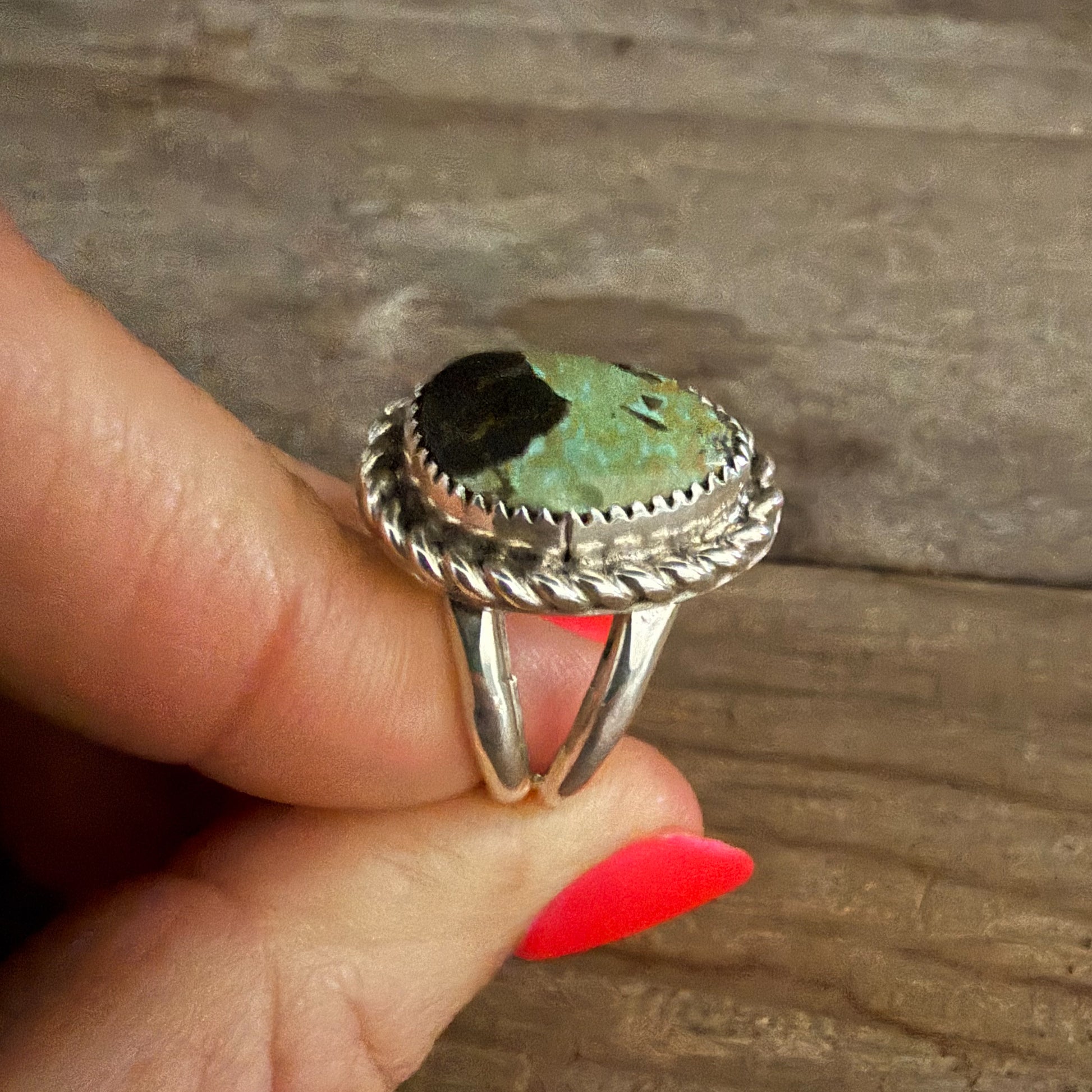 Authentic Native American Handmade Sterling Silver and Blackjack Turquoise Adjustable Ring
