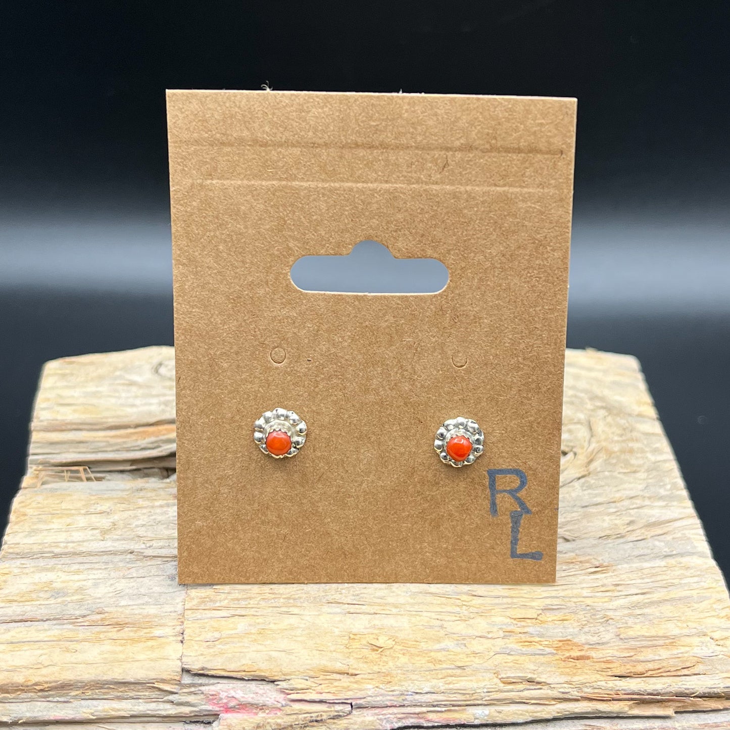 Authentic Native American Handmade Coral Sterling Silver Flower Earrings