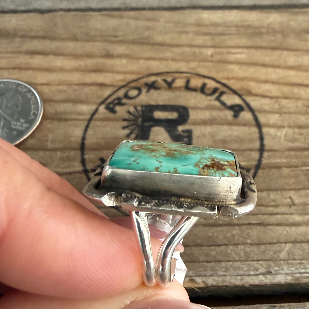 Authentic Native American Handmade Sterling Silver and Royston Turquoise Ring size 5