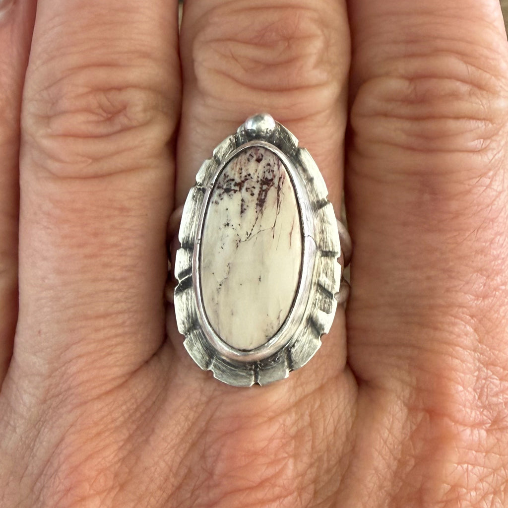 Authentic Native American Handmade Sterling Silver and Red Buffalo Ring size 8 3/4