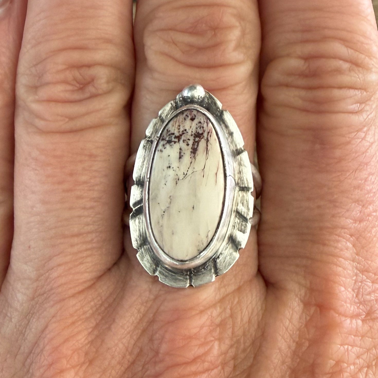Authentic Native American Handmade Sterling Silver and Red Buffalo Ring size 8 3/4