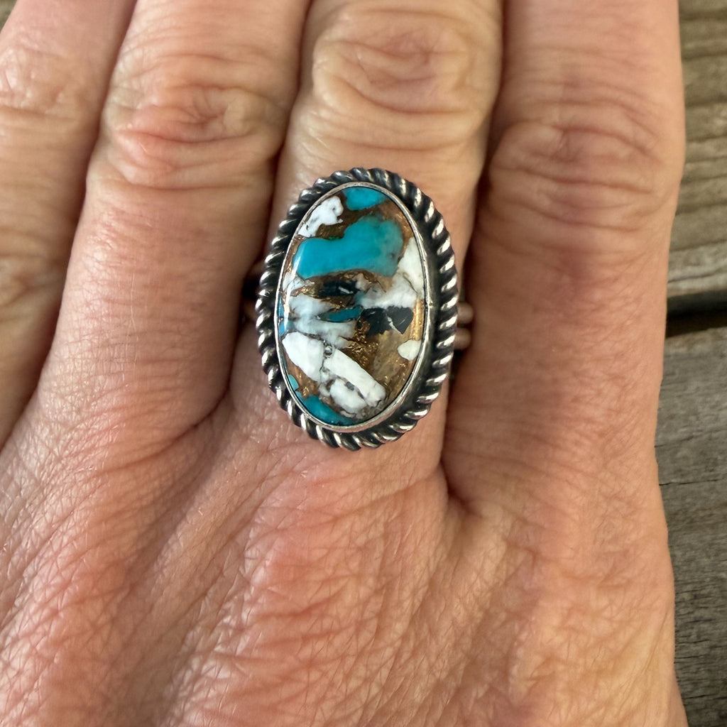 Authentic Native American Handmade Sterling Silver and Mojave Adjustable Ring