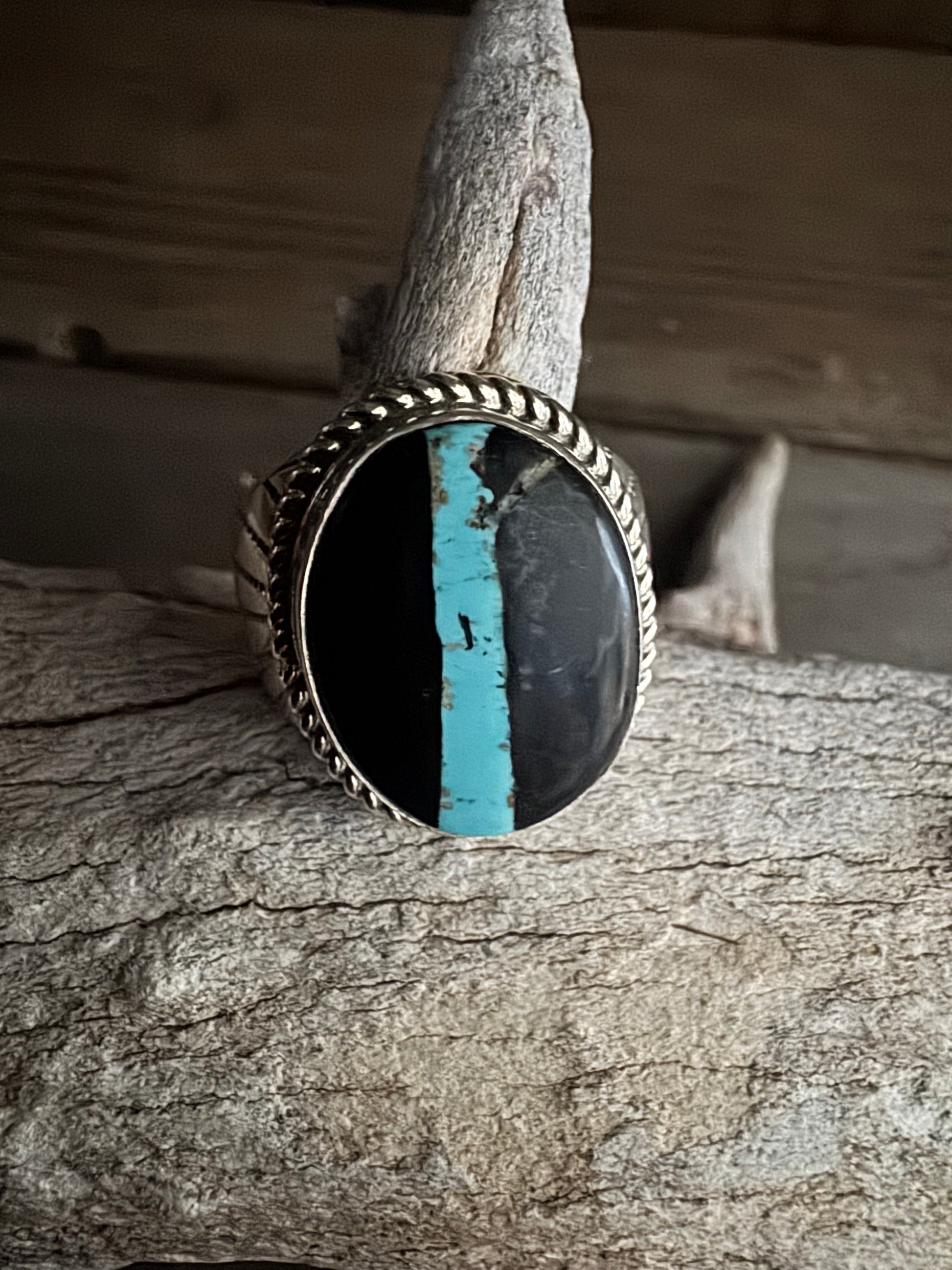 Handmade Sterling Silver Blackjack Turquoise Ring Size 10.75