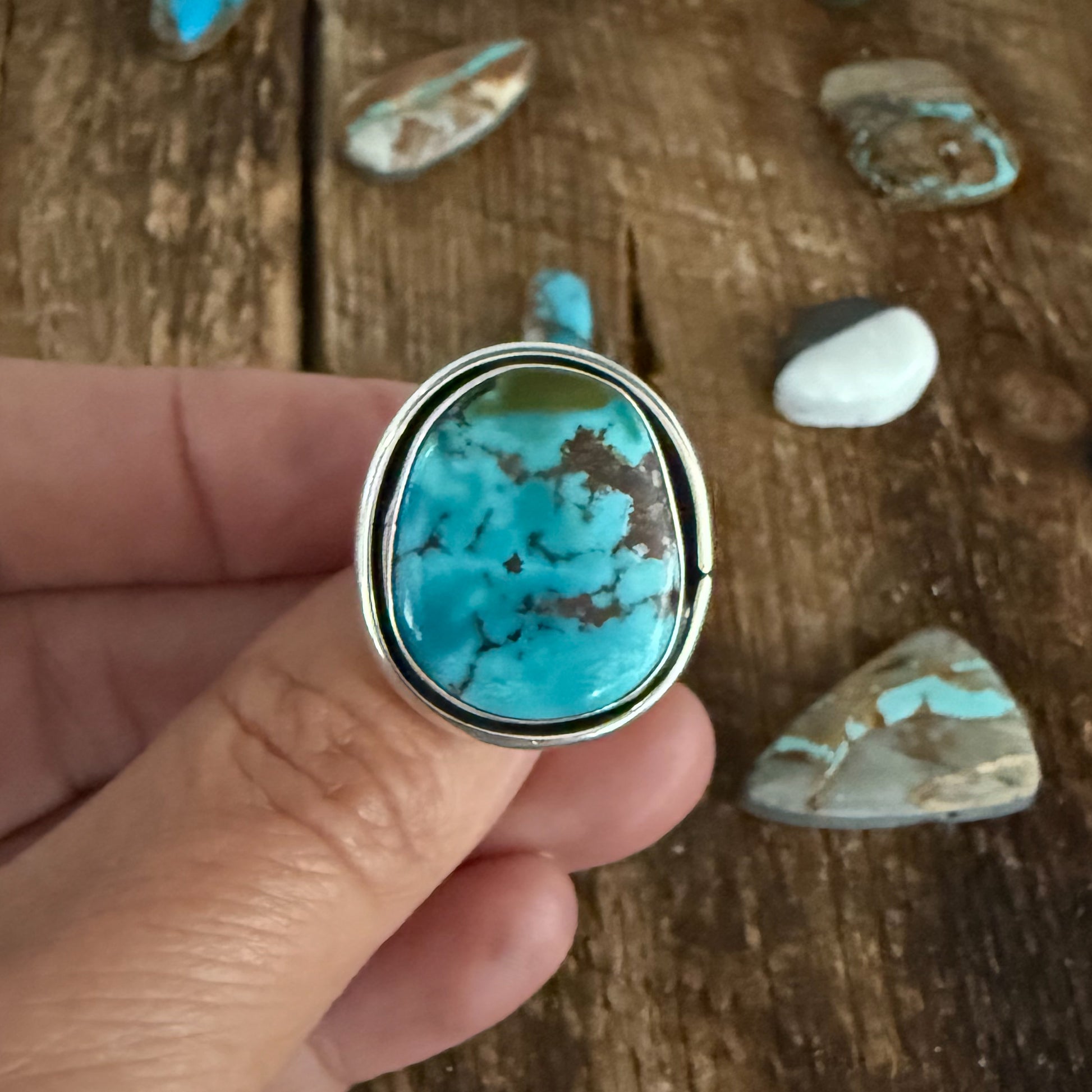 Authentic Native American Handmade Sterling Silver and Royston Turquoise Ring size 6 1/4.