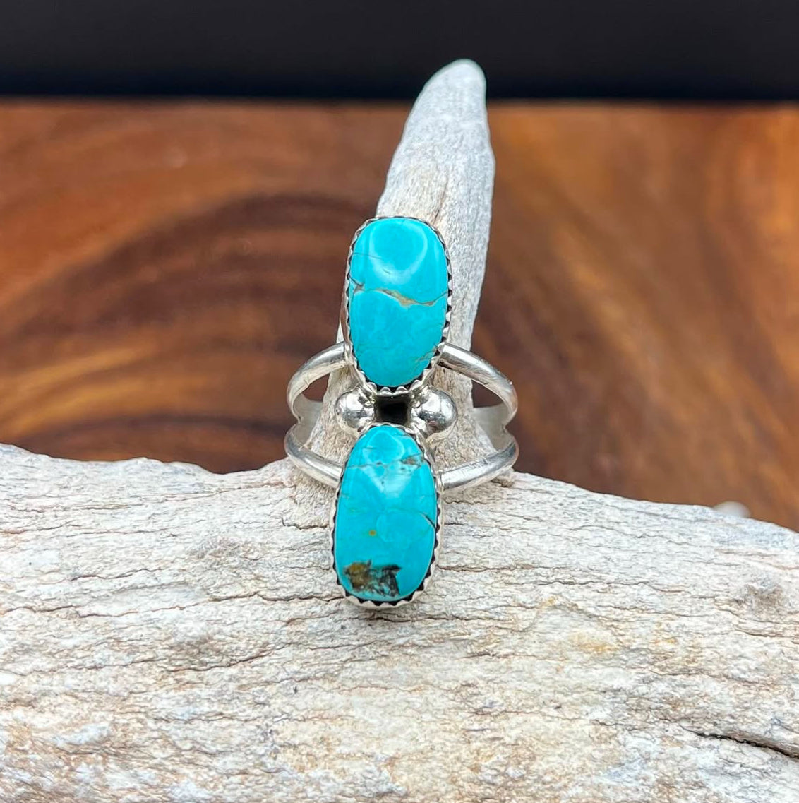 Authentic Native American Handmade TurquoiseDouble Stack Ring