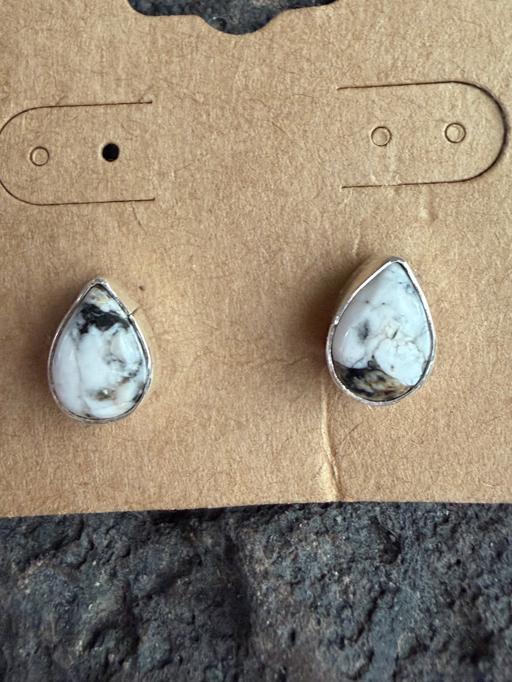 Native American Handmade White Buffalo Turquoise-Silver Earrings
