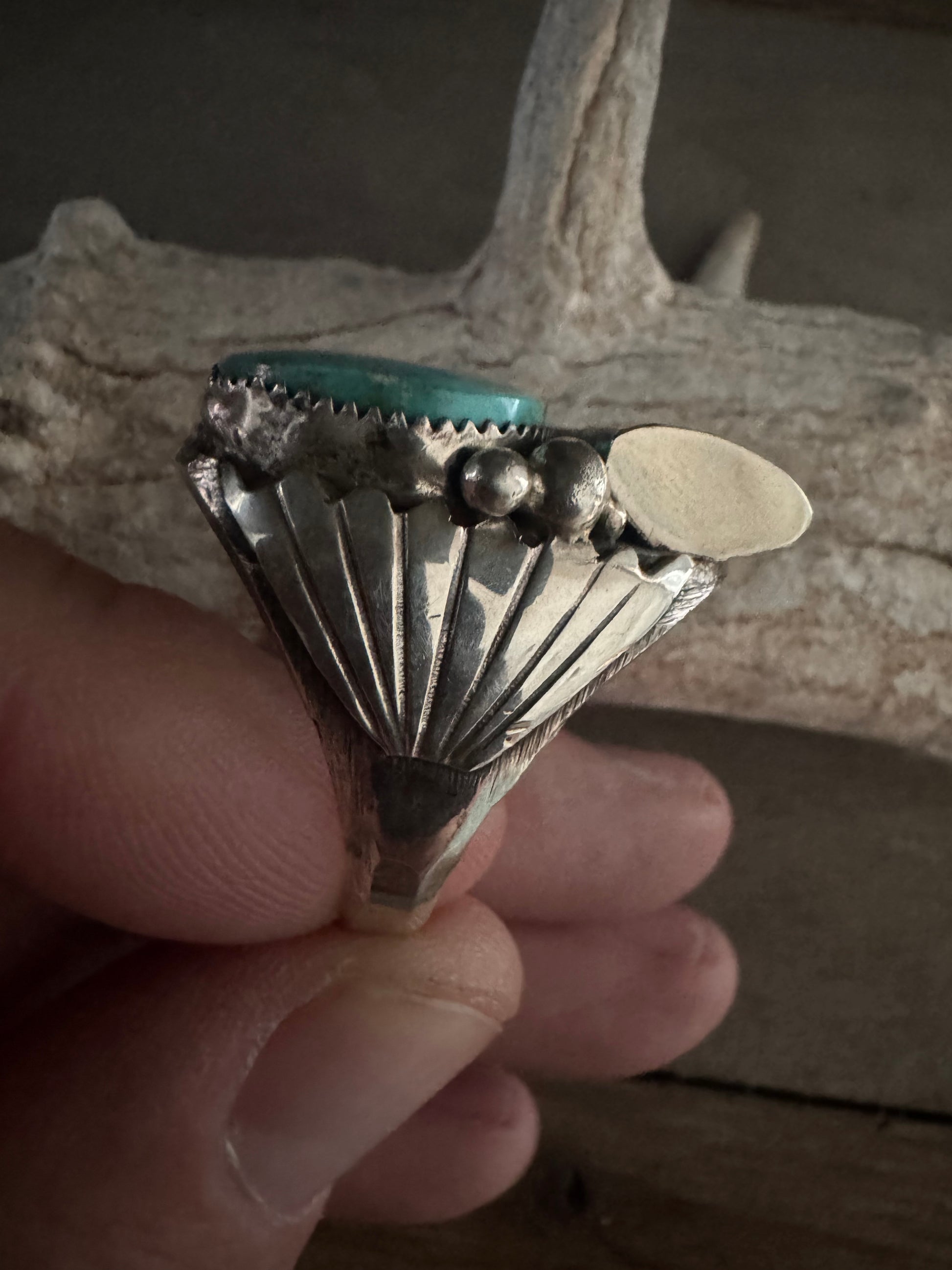 Handmade Bear-claw Sterling Silver Royston Turquoise Ring Size 14
