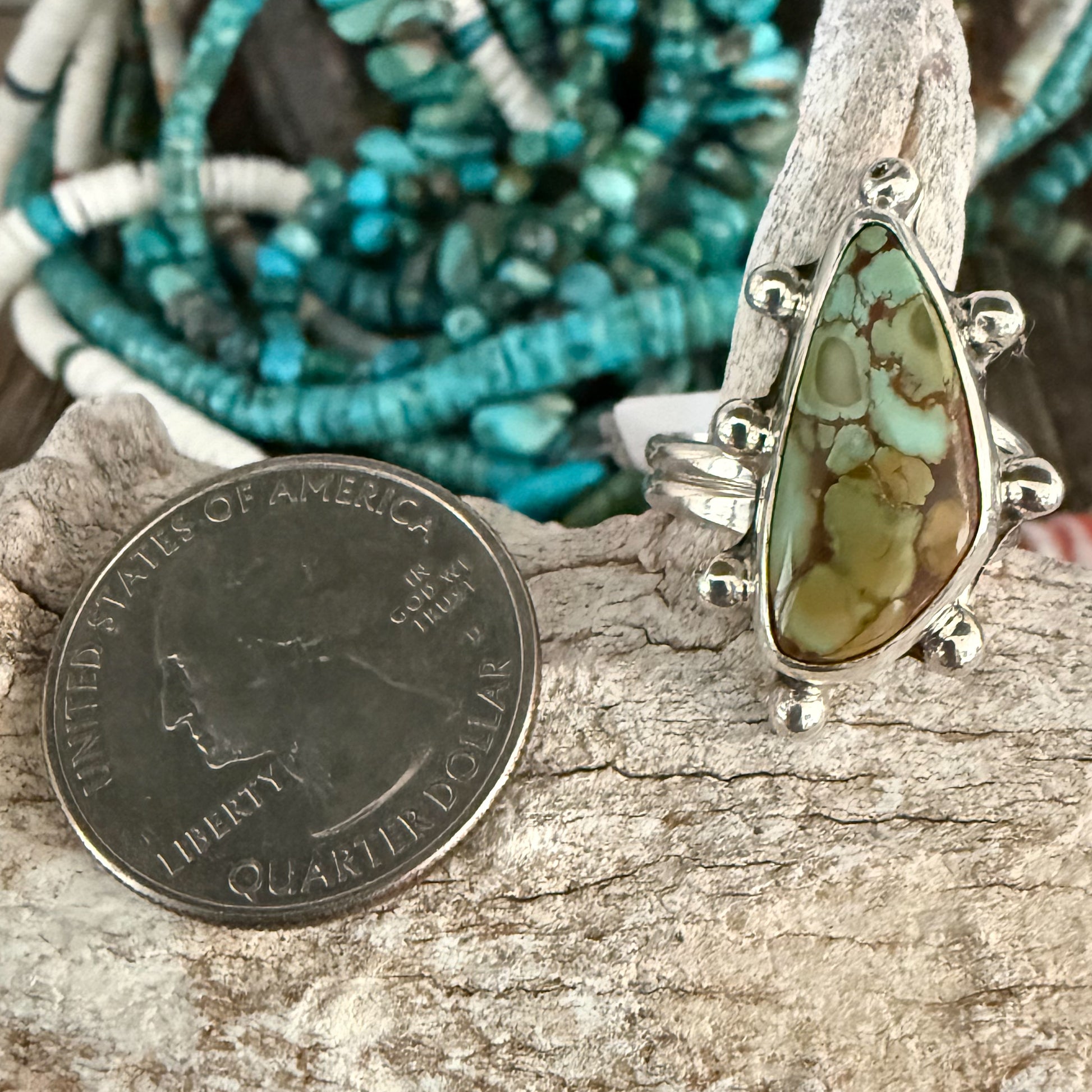 Authentic Native American Handmade Sterling Silver and Turquoise Adjustable Ring.
