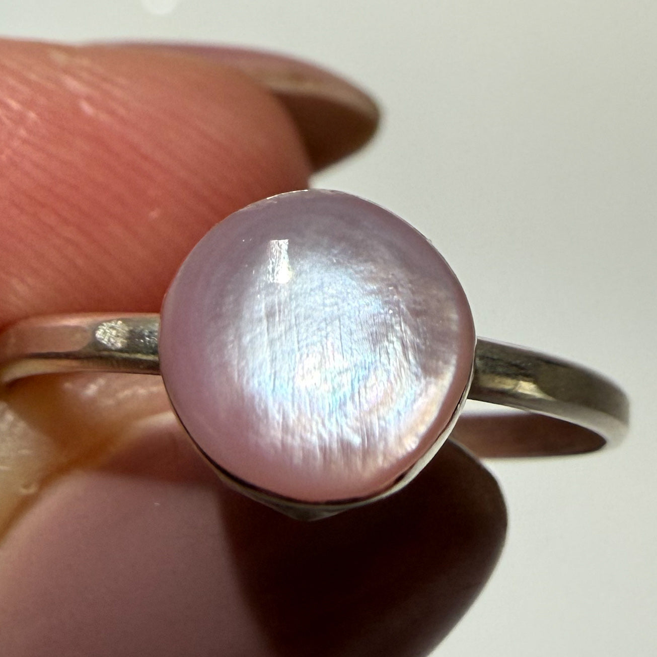 Authentic Native American Handmade Sterling Silver and Pink Moonstone Ring size 7 1/2
