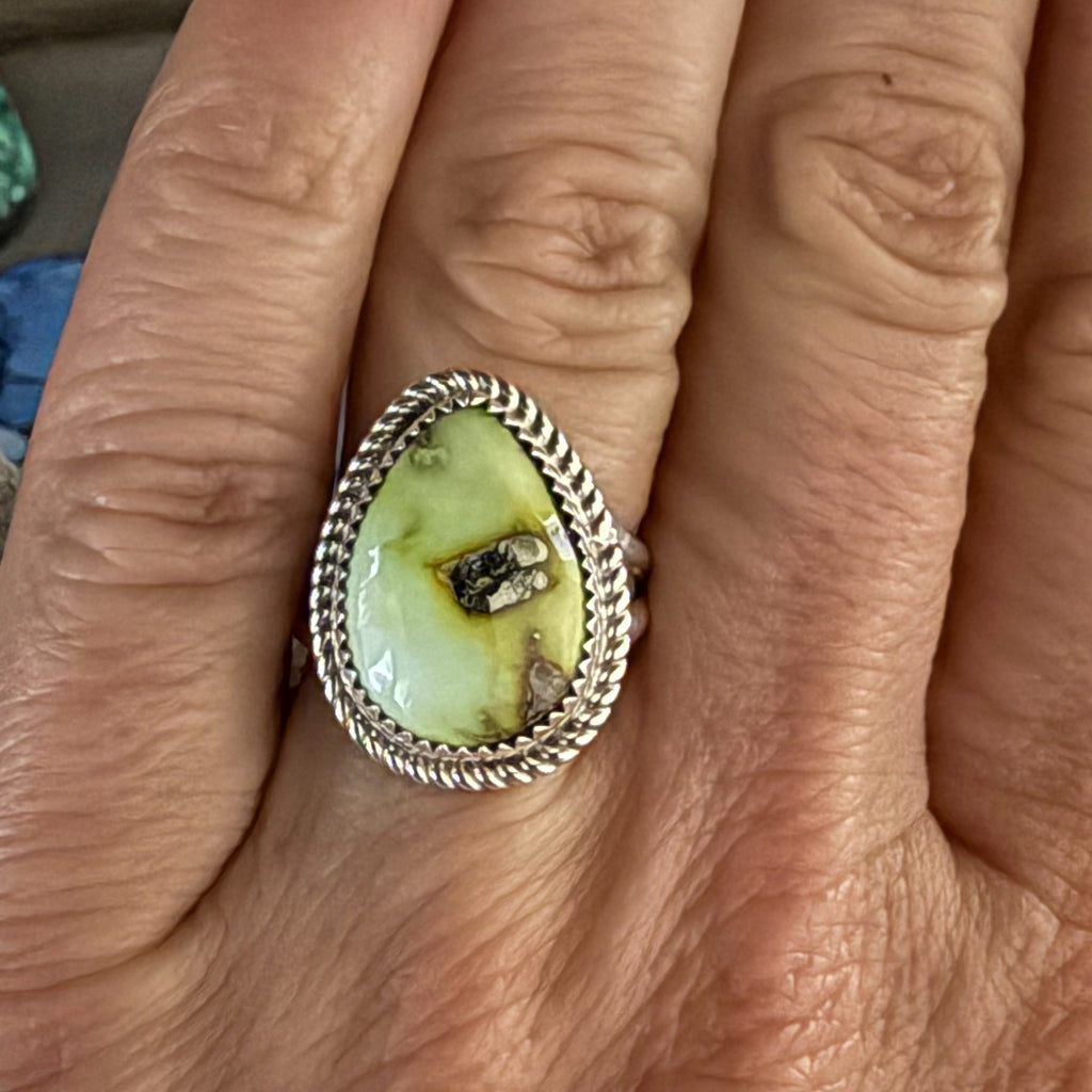 Authentic Native American Handmade Sterling Silver and Palomino size 7 1/2.