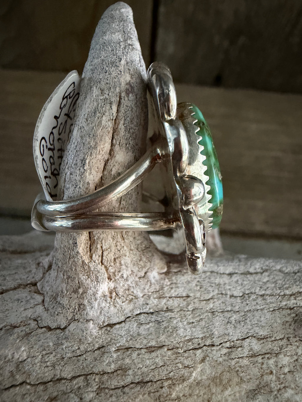 Native American Julia Etsitty Handmade Sonoran Gold Turquoise-Sterling Silver Ring Size 6.75