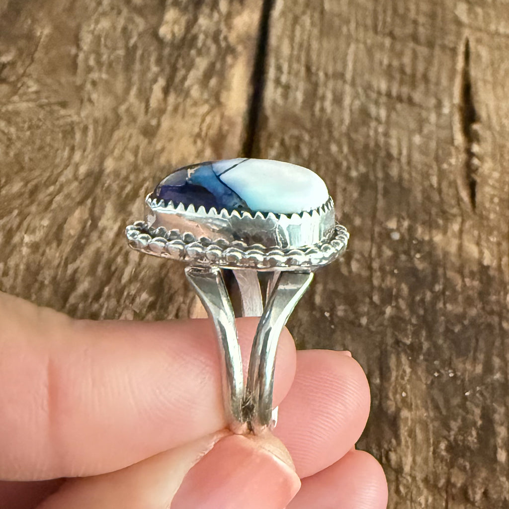 Authentic Native American Handmade Sterling Silver and Lavender Dahlia Ring size 7 1/2.