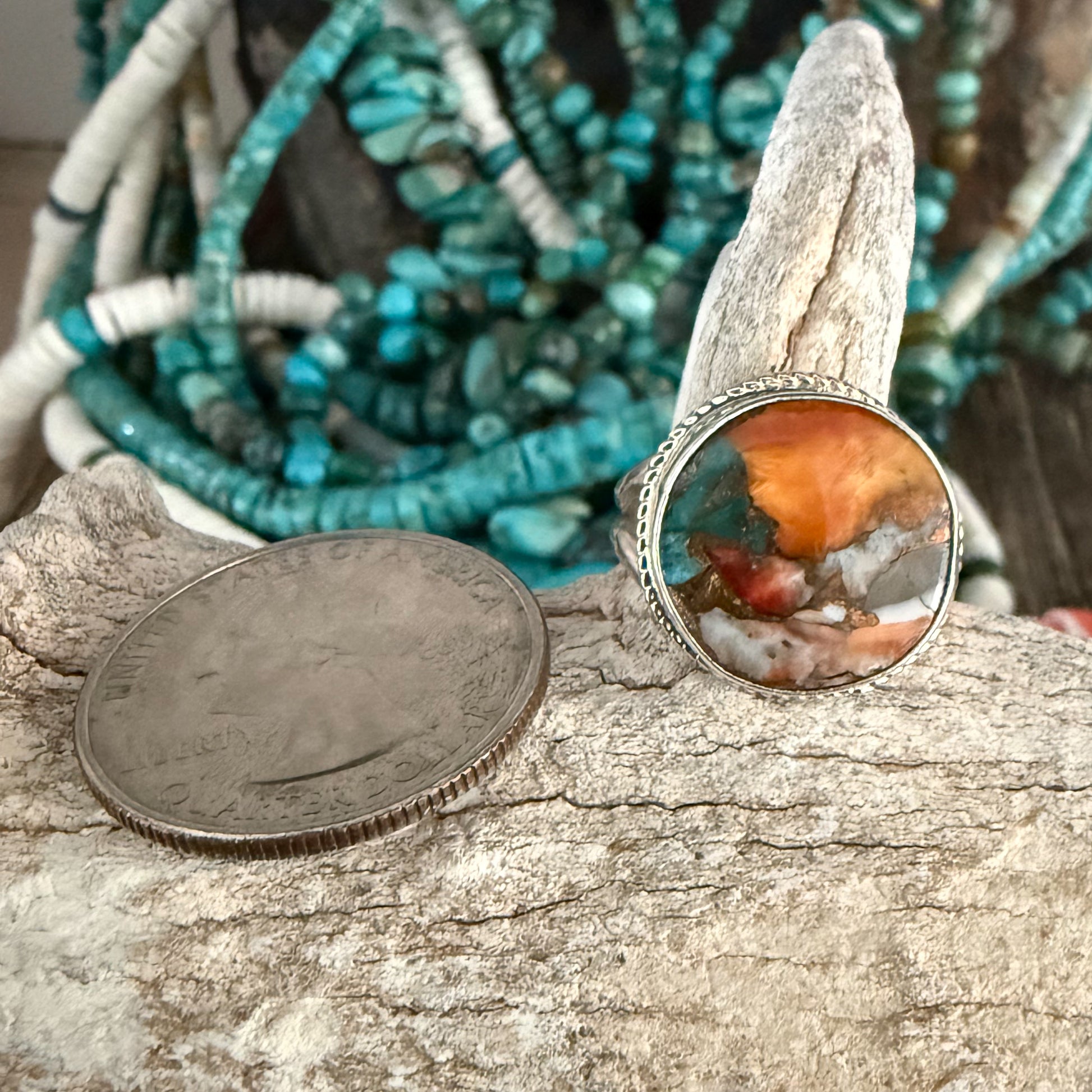 Authentic Native American Handmade Sterling Silver and Mojave Turquoise Ring size 6.