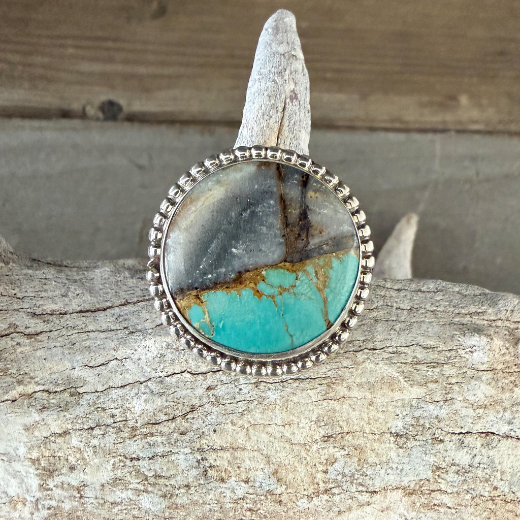 Authentic Native American Handmade Sterling Silver and Turquoise Ring size 8 3/4.