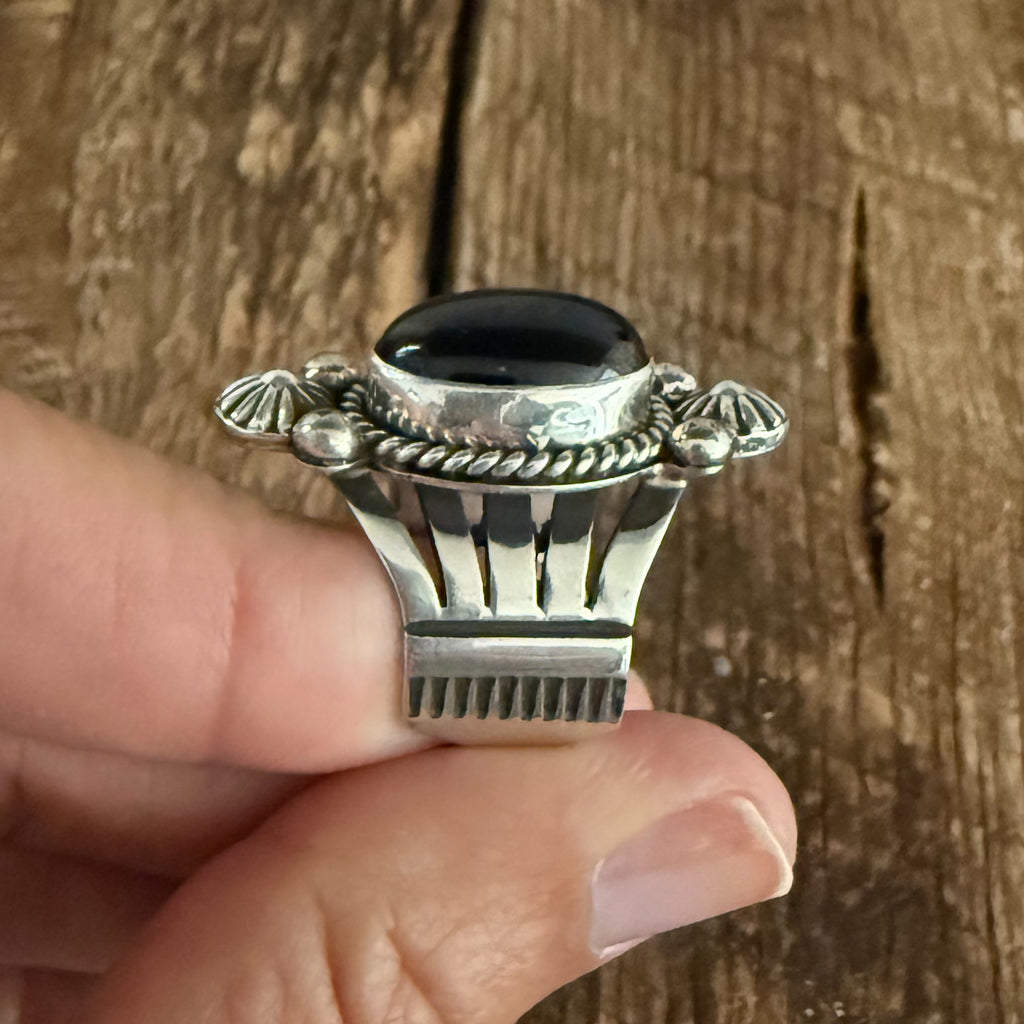 Authentic Native American Handmade Black Onyx Ring size 7 1/4.