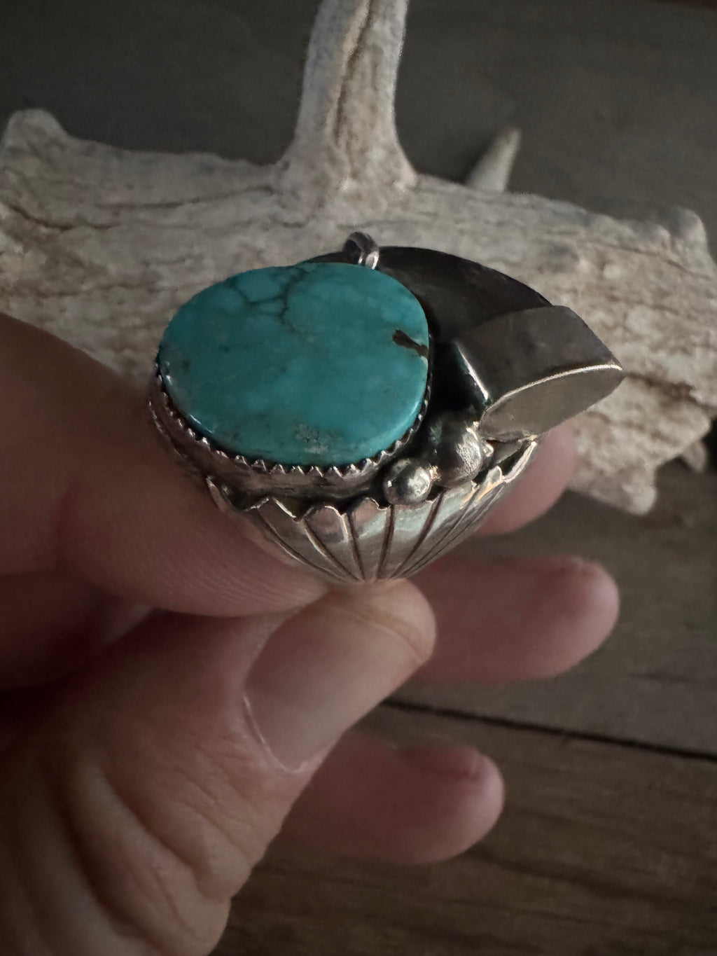 Handmade Bear-claw Sterling Silver Royston Turquoise Ring Size 14