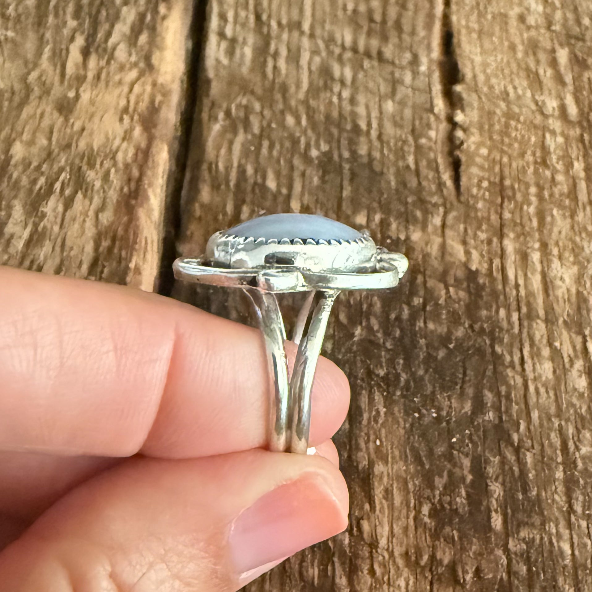 Authentic Native American Handmade Sterling Silver and Lace Agate Ring size 8 3/4.