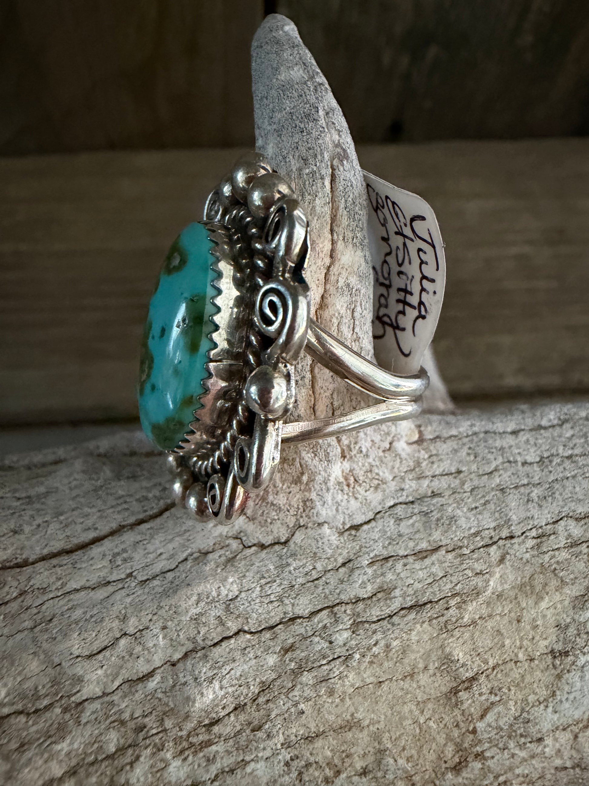 Native American Julia Etsitty Handmade Sonoran Gold Turquoise-Sterling Silver Ring Size 6.75