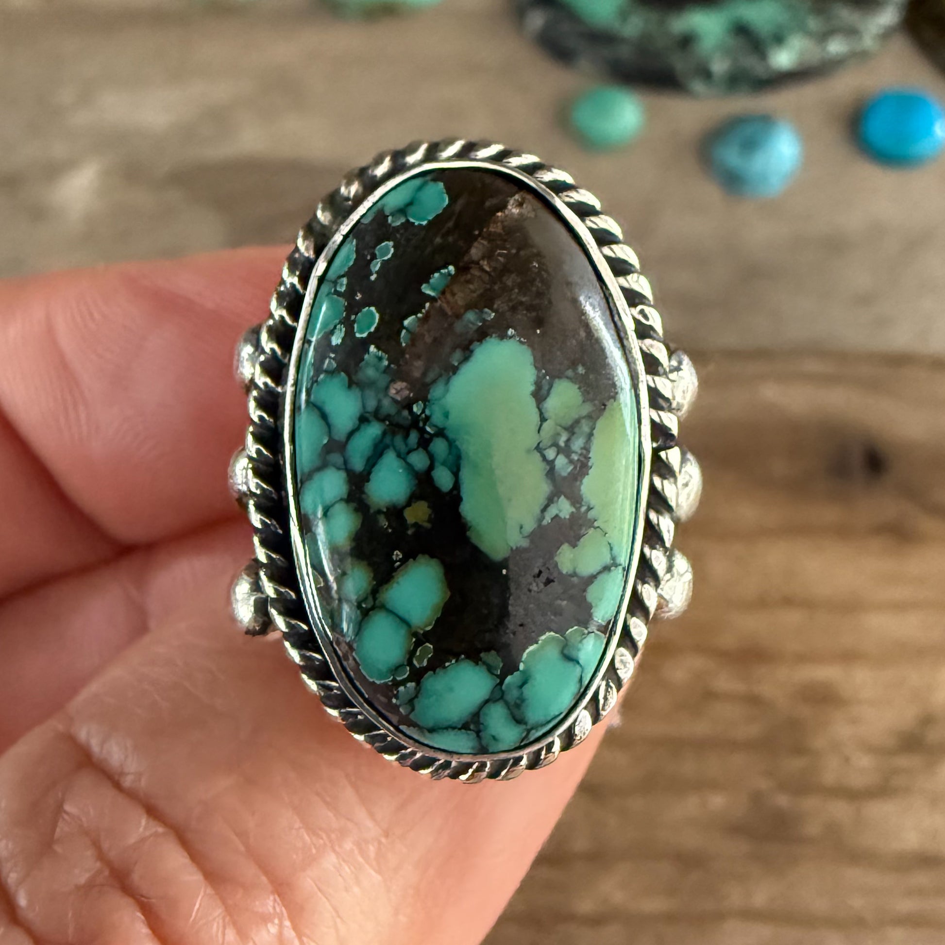 Authentic Native American Handmade Sterling Silver and Hubei Turquoise Ring size 6 1/4.