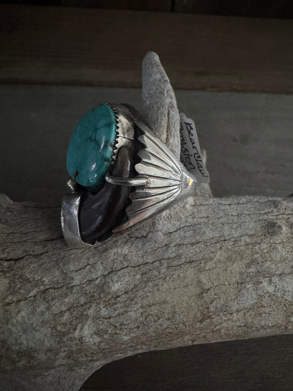 Handmade Bear-claw Sterling Silver Royston Turquoise Ring Size 14