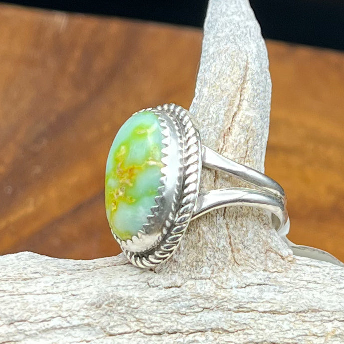 Authentic Native American Handmade Palomino Variscite Sterling Silver Ring