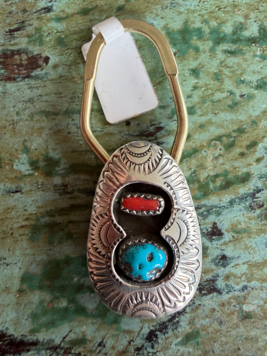 Native American Handmade Coral-Turquoise Keychain