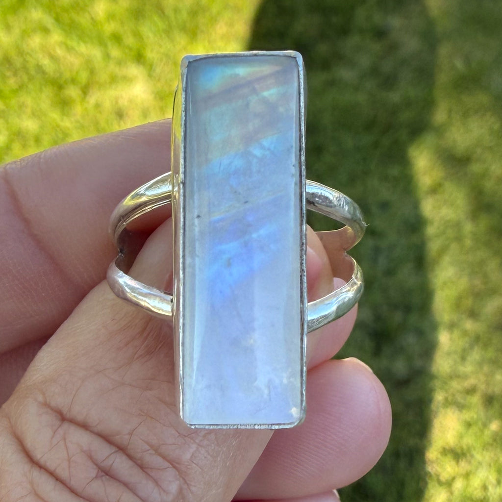 Authentic Native American Handmade Sterling Silver and Moonstone Ring size 9.