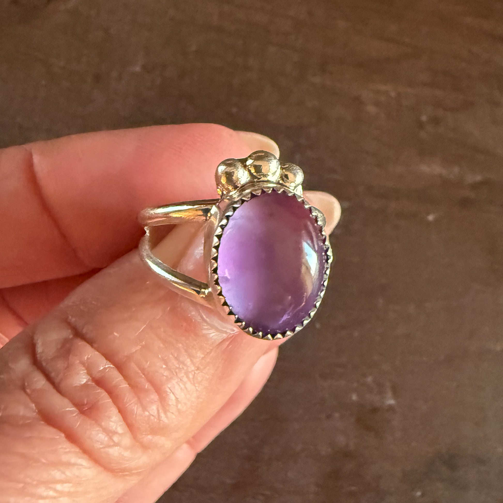 Authentic Native American Handmade Sterling Silver and Amethyst Ring size 8 1/4