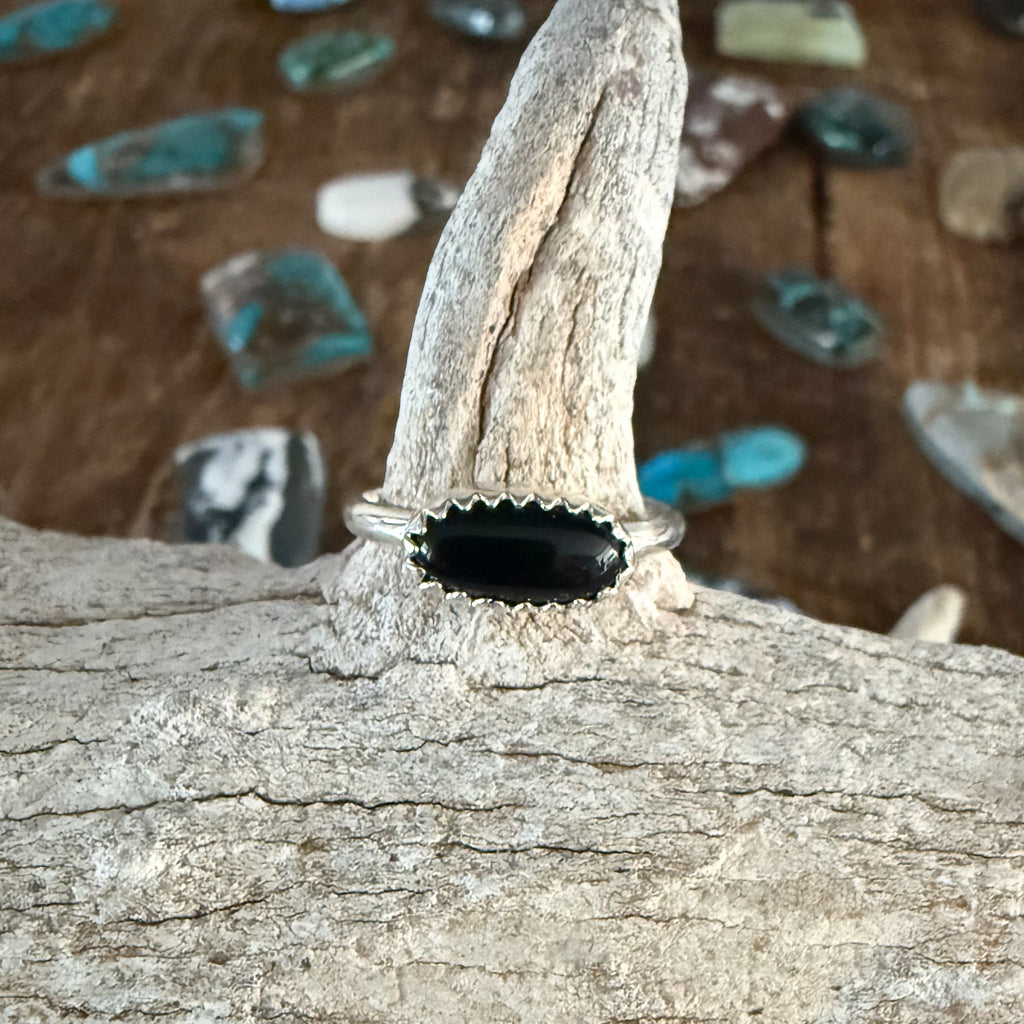Authentic Native American Handmade Sterling Silver and Black Onyx Ring size 5 3/4.