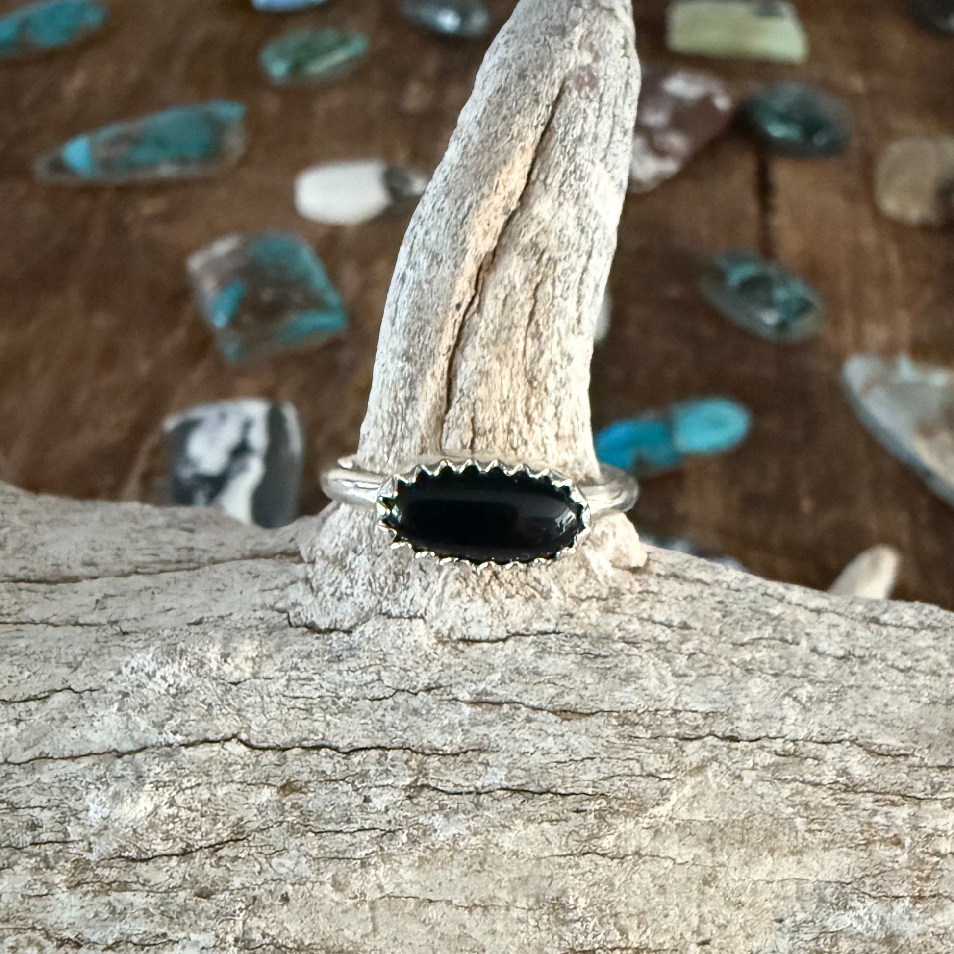 Authentic Native American Handmade Sterling Silver and Black Onyx Ring size 5 3/4.