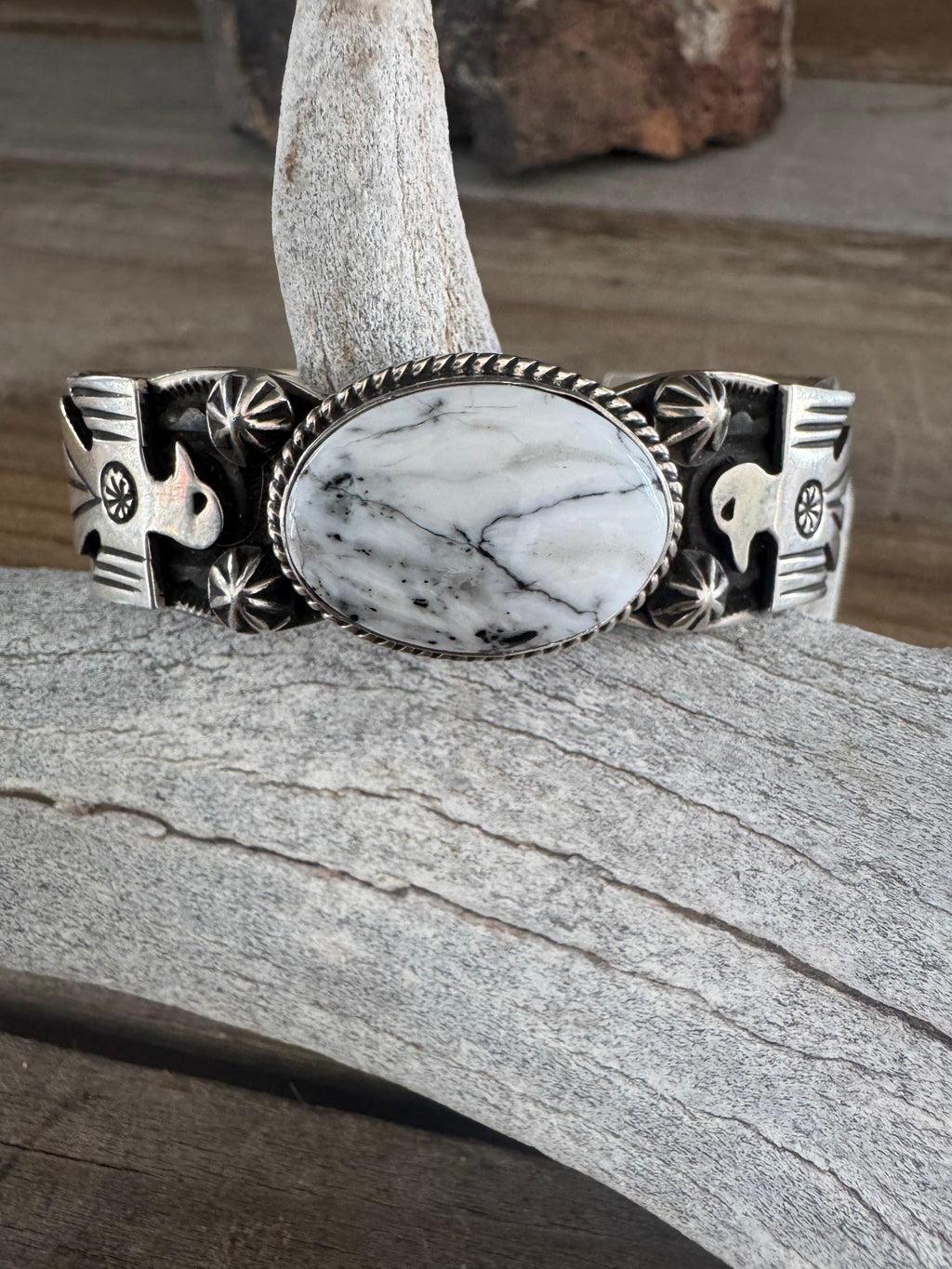 Handmade White Buffalo Sterling Silver Cuff-Bracelet