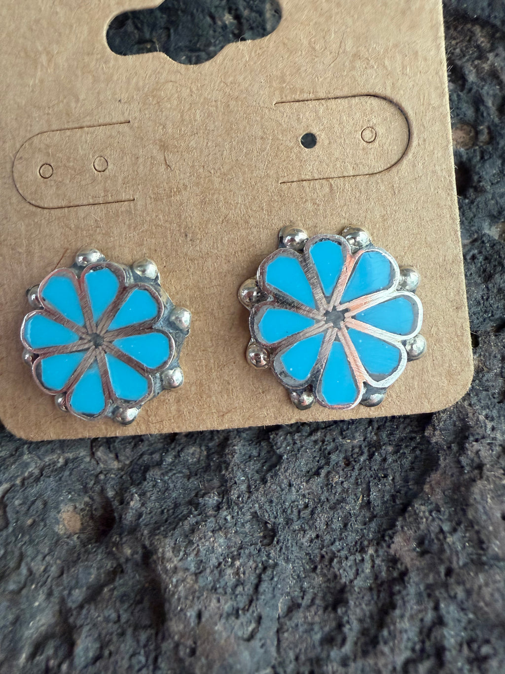 Native American Handmade Turquoise Cluster Sterling Silver Earrings