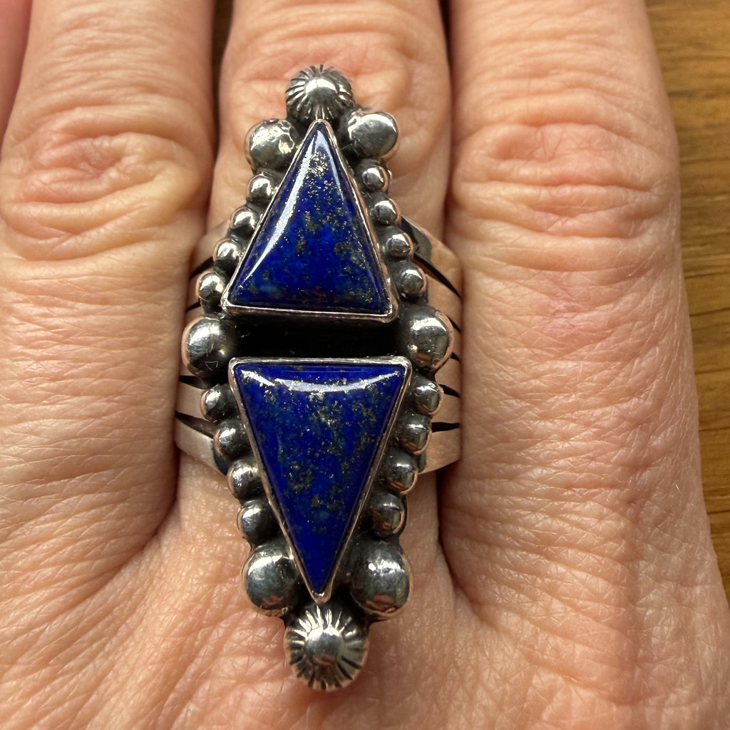 Authentic Native American Handmade Sterling Silver and Lapis Ring Size 10.