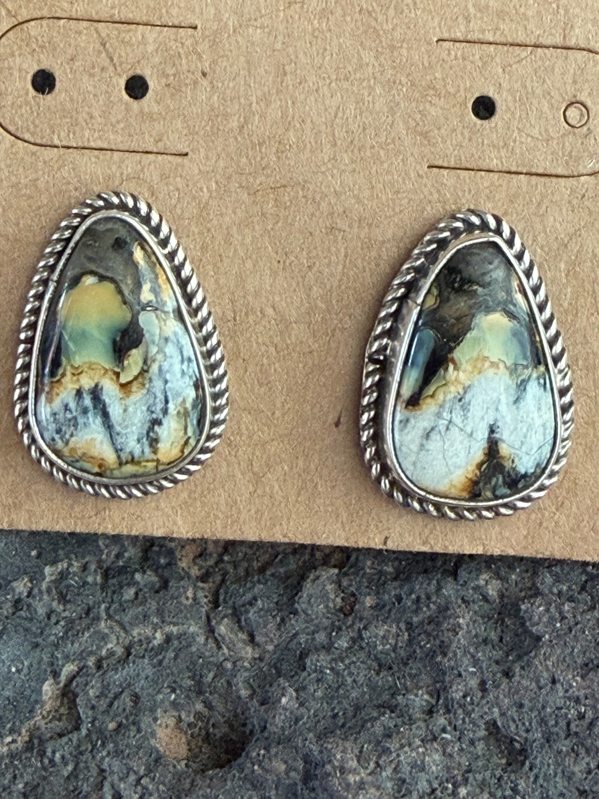 Native American Handmade Sterling Silver-Blackjack Turquoise Earrings