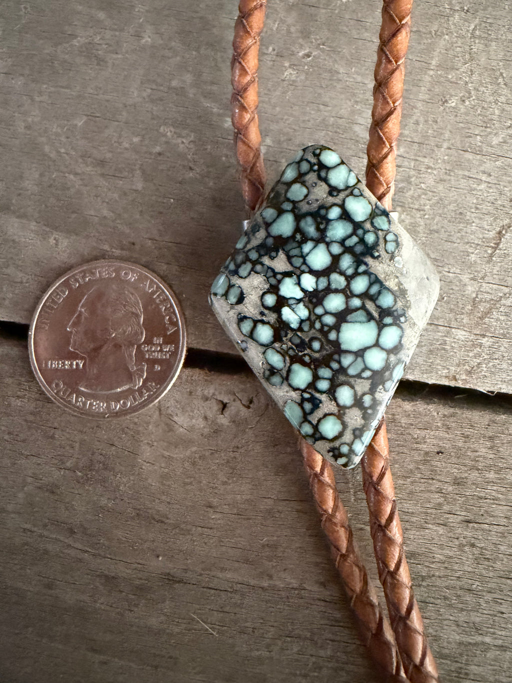 Handmade Desert Bloom Variscite Bolo Tie W/Sterling Silver Tips