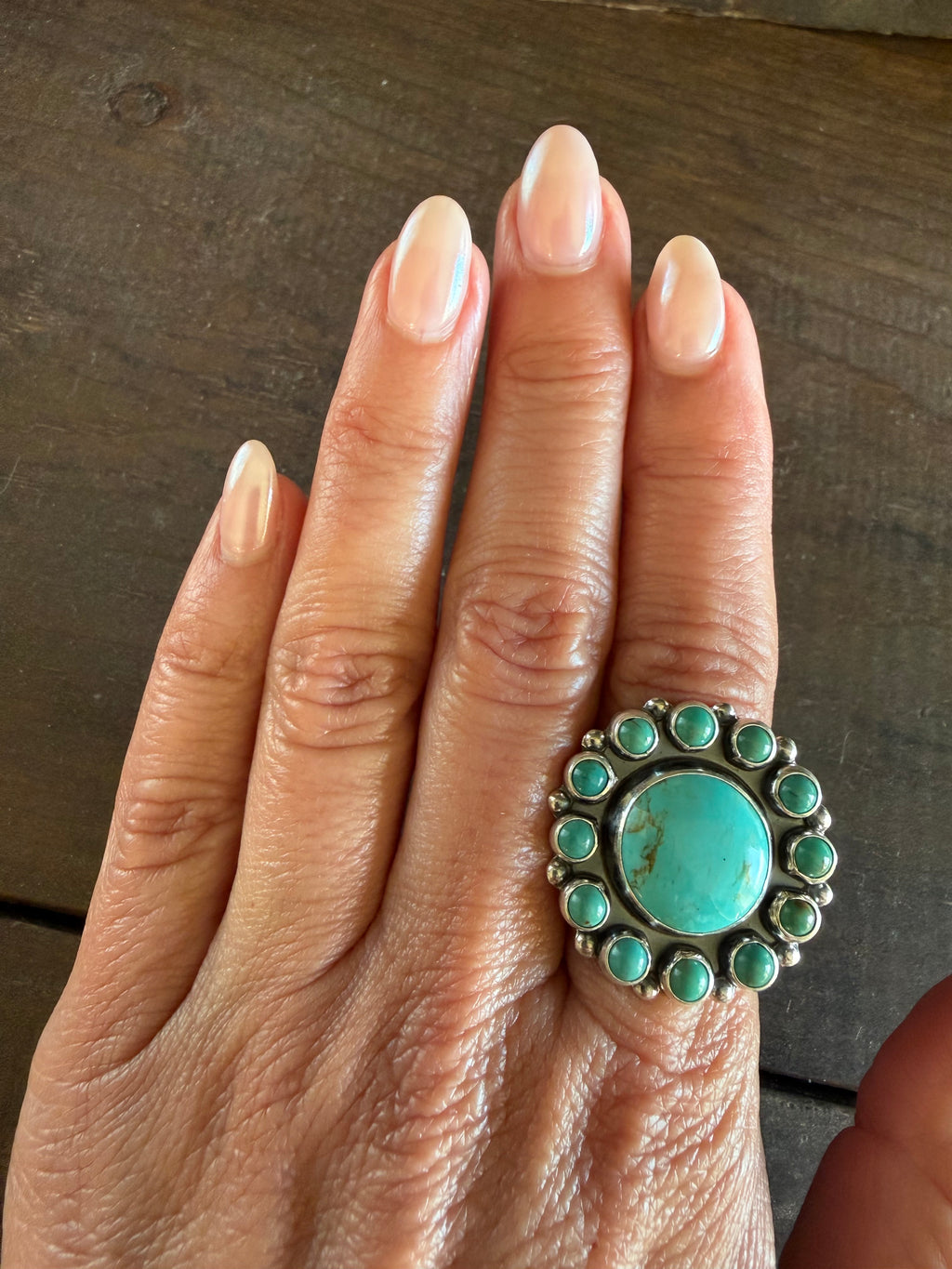 Authentic Native American Handmade Sterling Silver and Turquoise ring size 7 1/2
