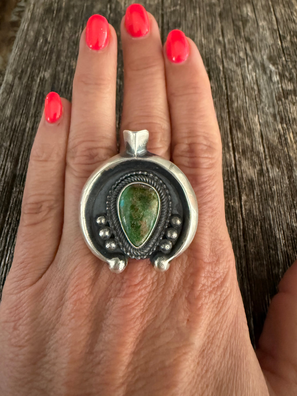 Leon Martinez Handmade Custom Silver Turquoise Adjustable Ring